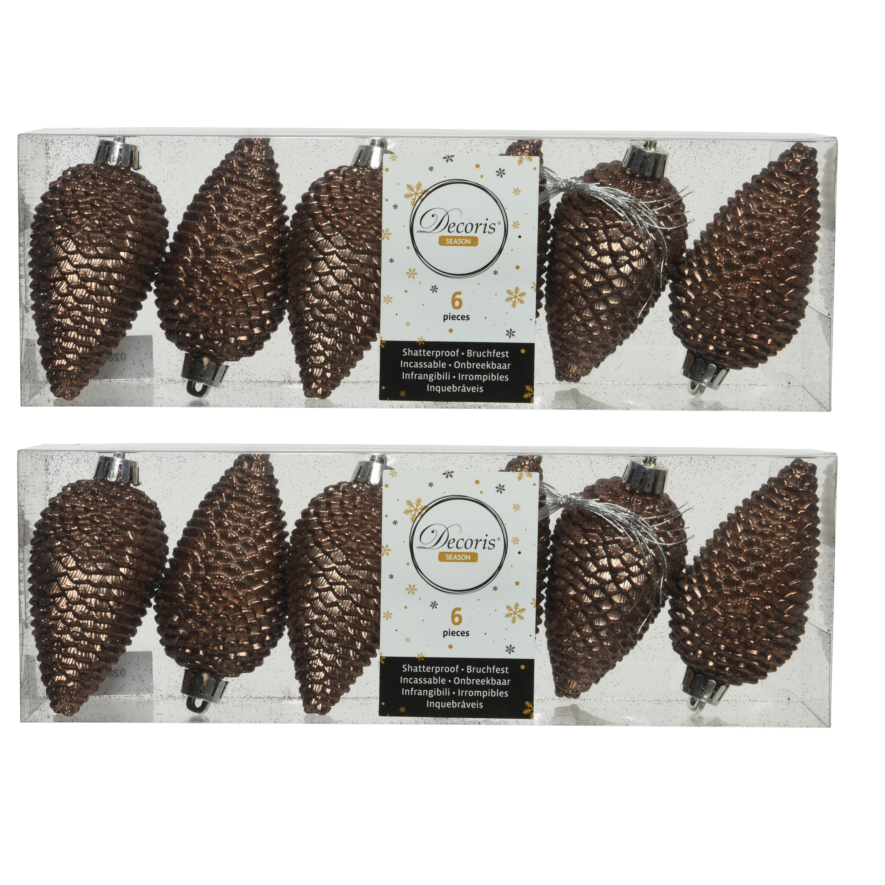 24x stuks kunststof glitter dennenappels kersthangers walnoot bruin 8 cm -
