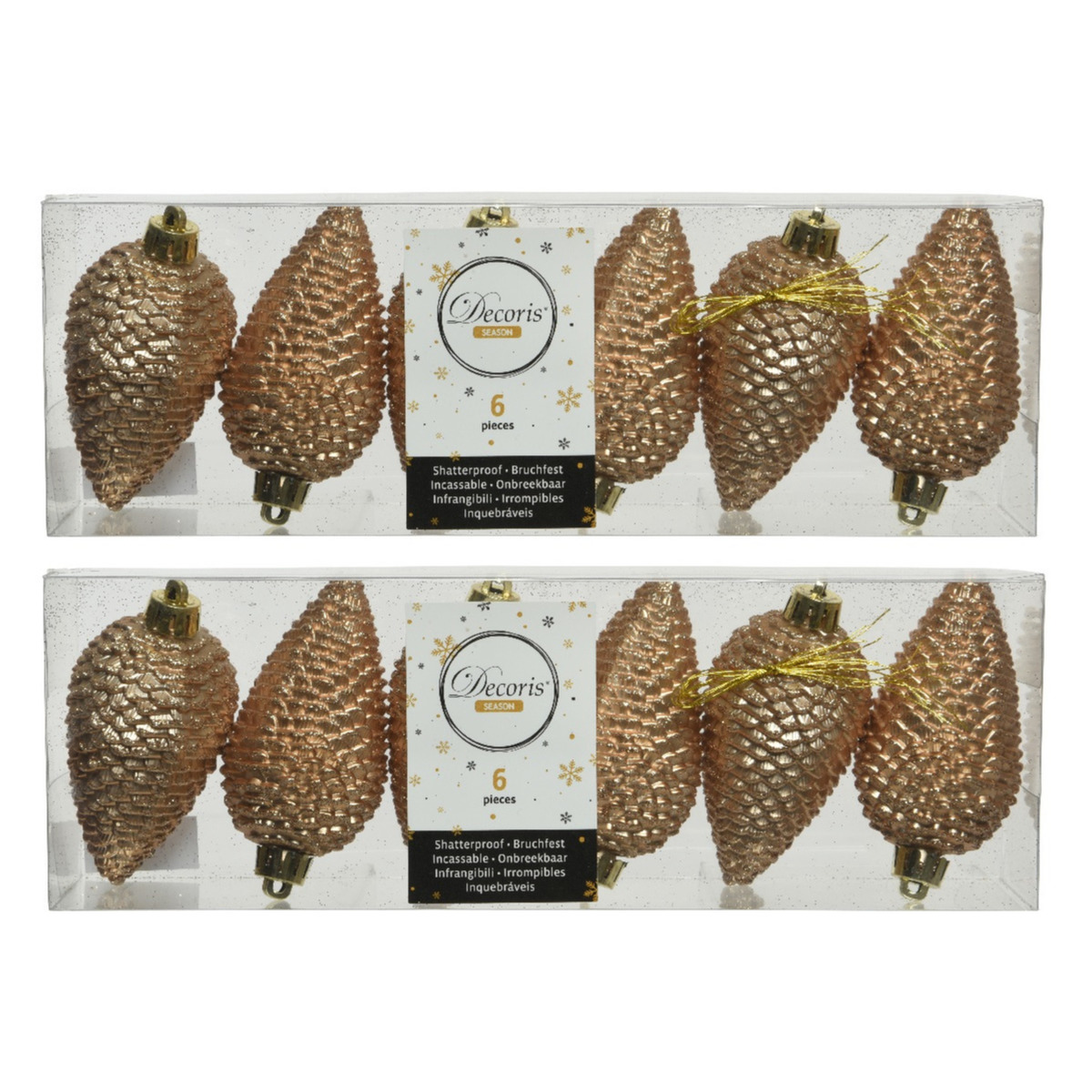 12x stuks kunststof glitter dennenappels kersthangers toffee bruin 8 cm -
