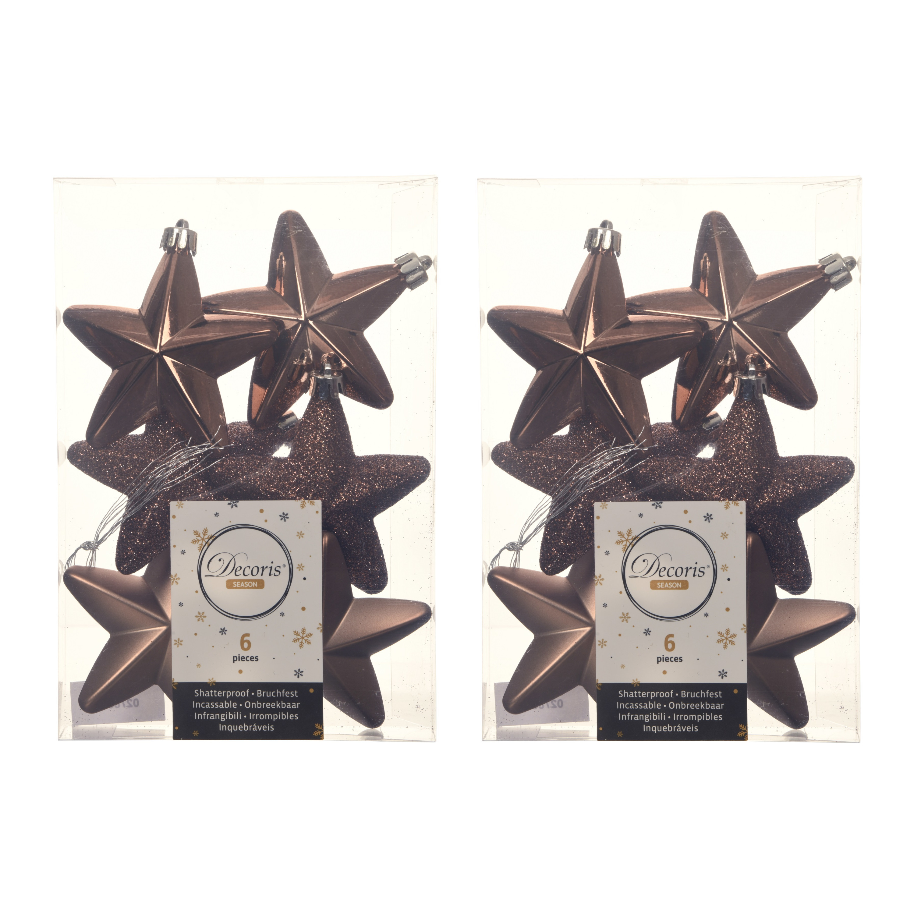 18x stuks kunststof sterren kersthangers walnoot bruin 7 cm -