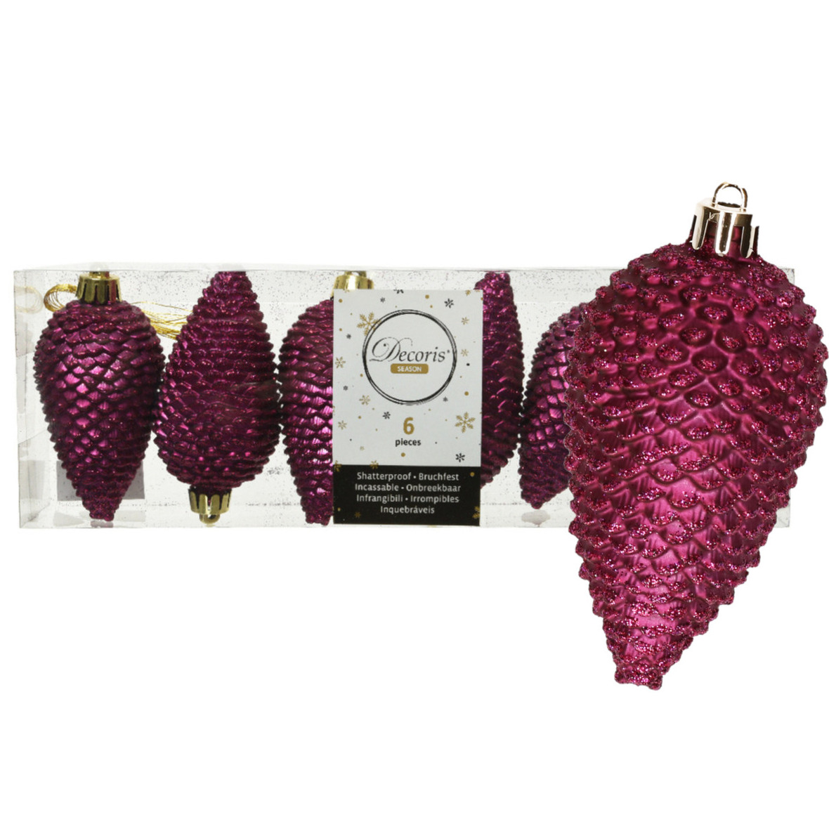 Decoris dennenappels kersthangers aubergine roze 8 cm kunststof -