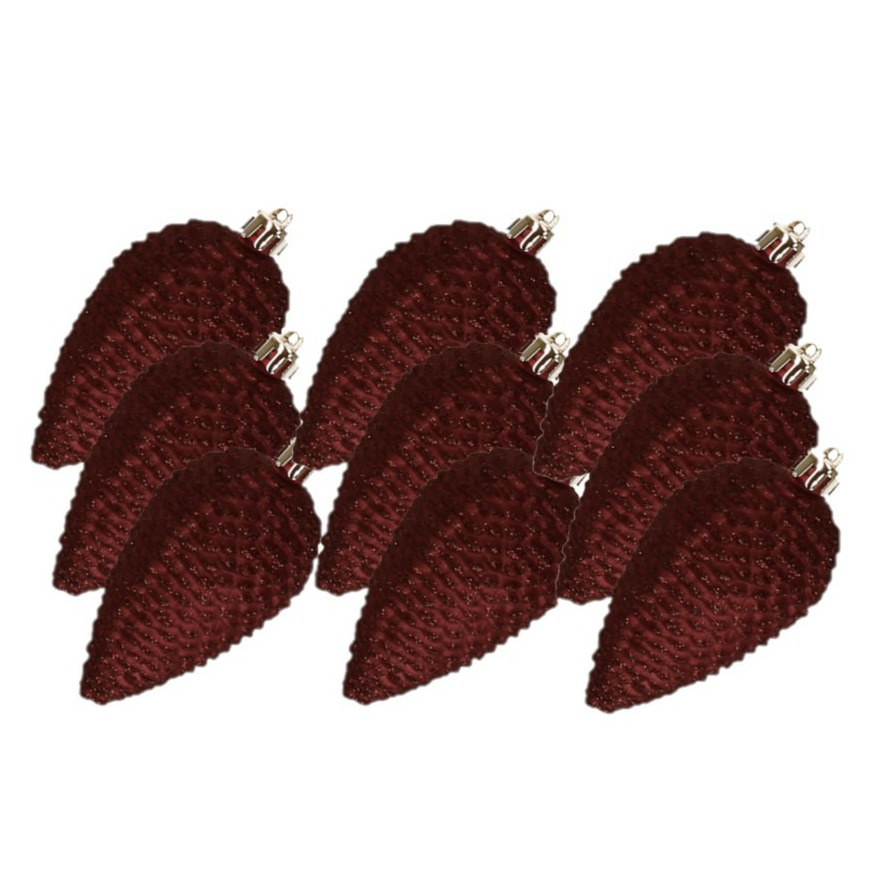 Kersthangers dennenappels - 18x st - mahonie bruin - glitter - 8 cm - kunststof - kerstversiering -