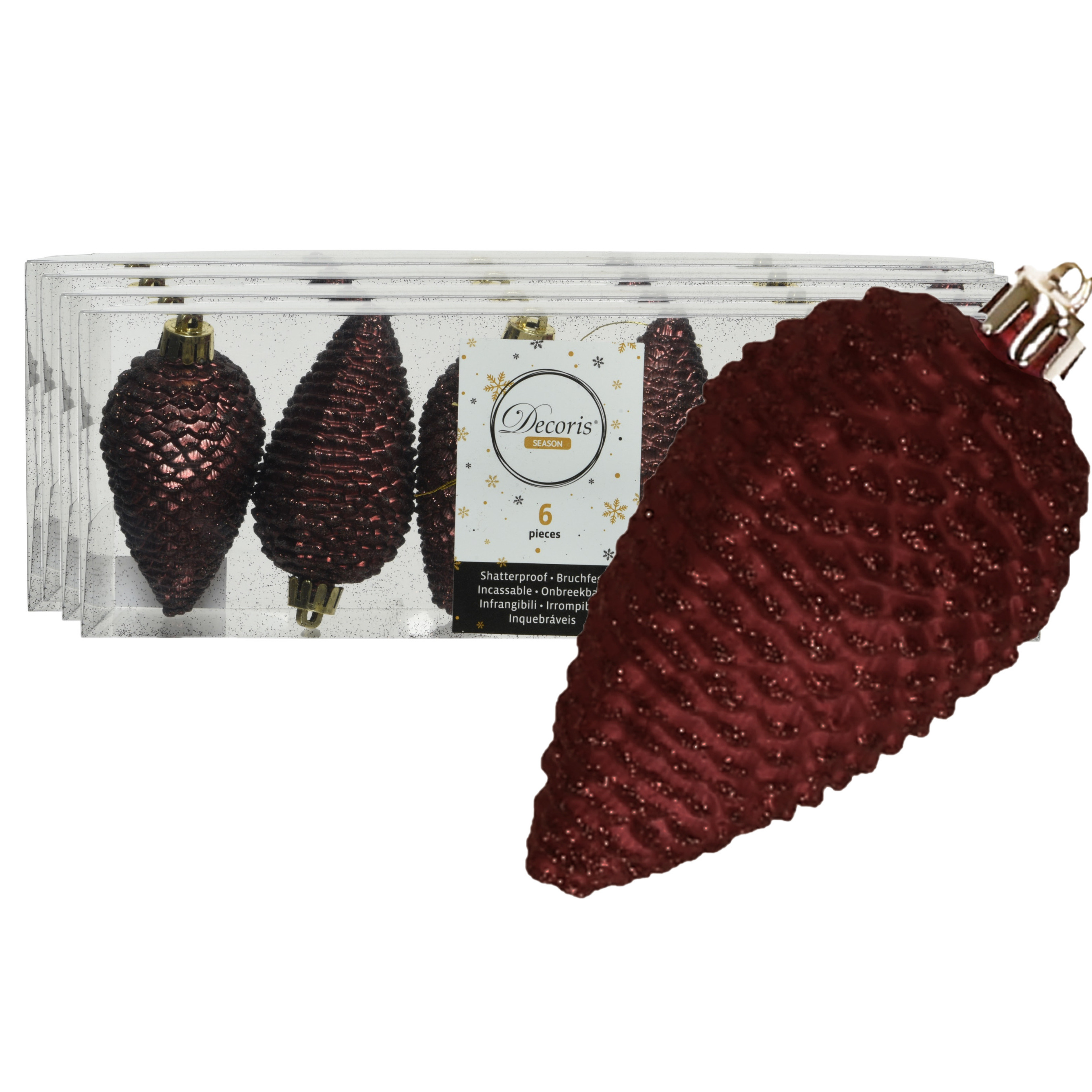 Kersthangers dennenappels - 24x st - mahonie bruin - glitter - 8 cm - kunststof - kerstversiering -