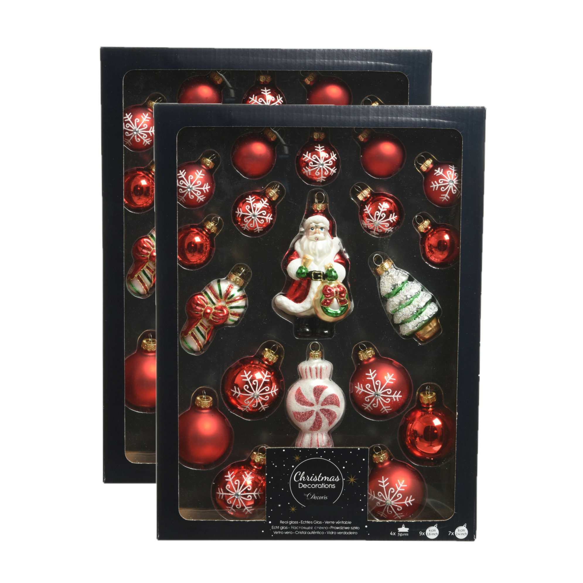 40x stuks glazen kerstornamenten/hangers figuurtjes en kerstballen rood -