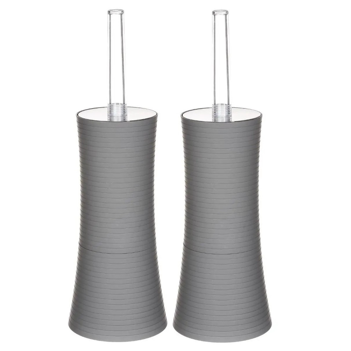 2x stuks WC-/toiletborstel met houder rond grijs kunststof 38 cm -