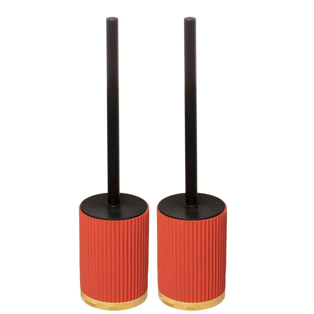 2x stuks WC-/toiletborstel met houder rond koraal oranje polyresin/steen 40 cm -