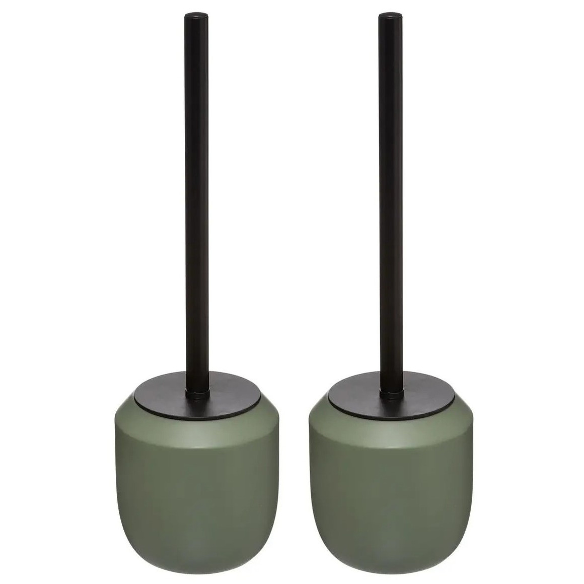 2x stuks WC-/toiletborstel met houder rond kaki groen polyresin 39 cm -