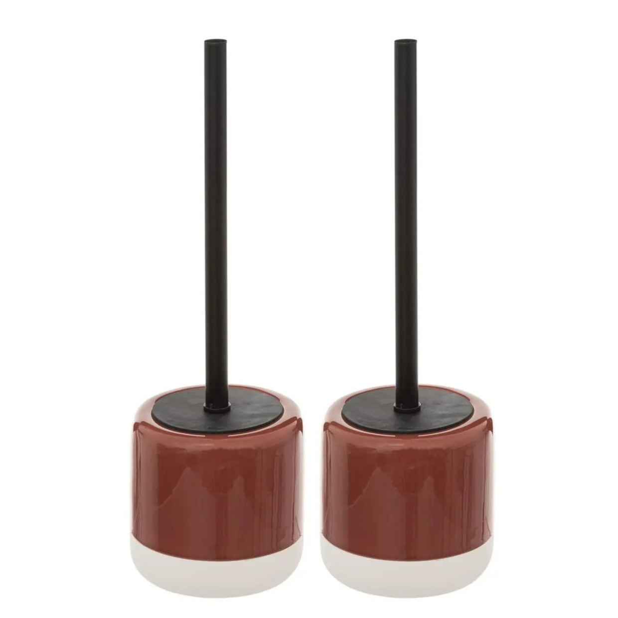 2x stuks WC-/toiletborstel met houder rond terra rood/bruin dolomiet 37 cm -