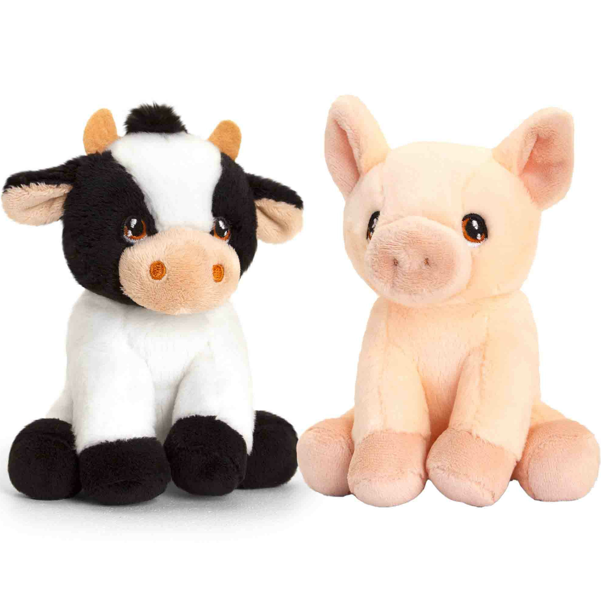 Pluche knuffels varken en koe boerderij vriendjes 12 cm -