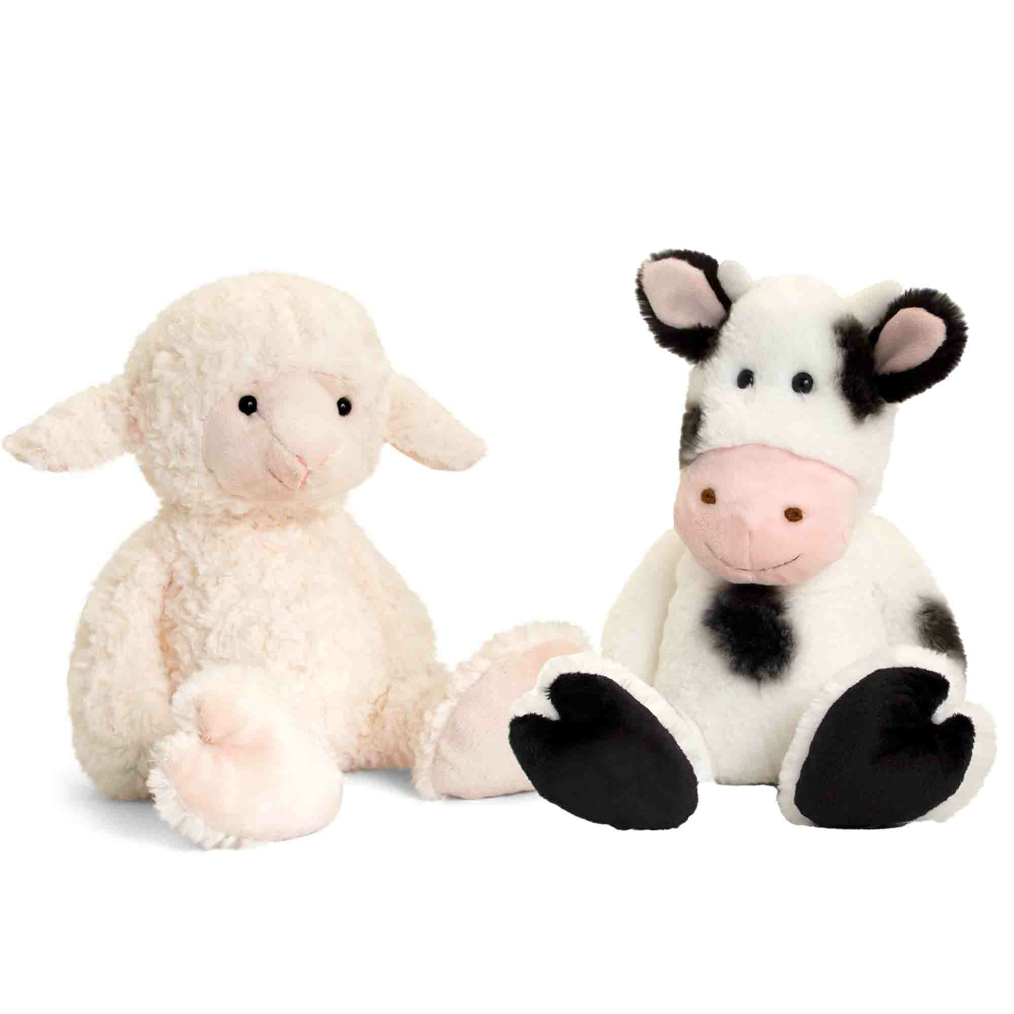 Pluche knuffels koe en lammetje boerderij vriendjes 25 cm -