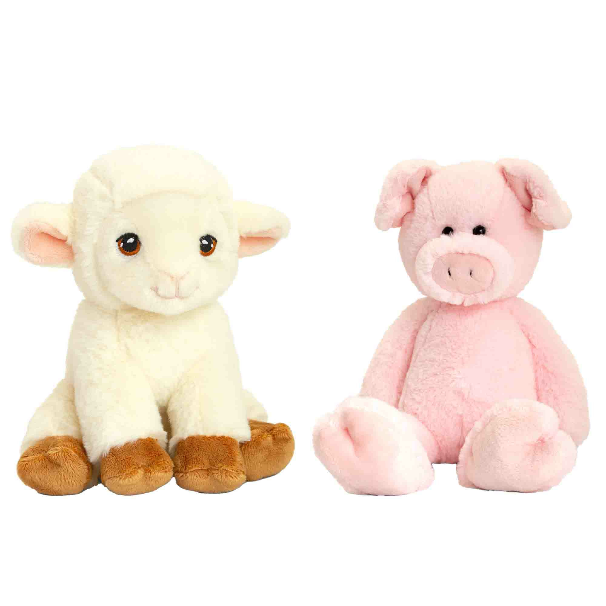Pluche knuffels lammetje en varken boerderij vriendjes 25 cm -