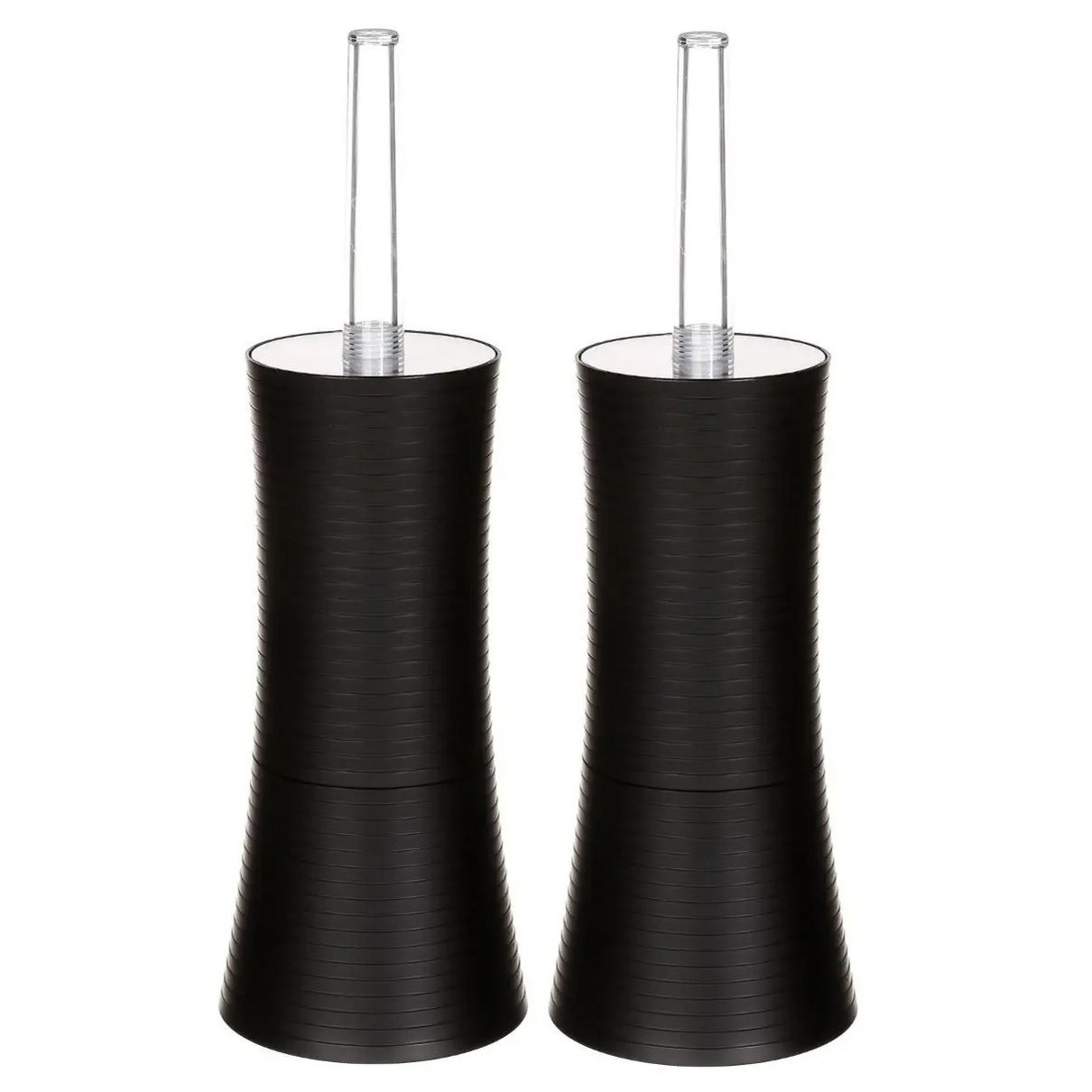 2x stuks WC-/toiletborstel met houder rond zwart kunststof 38 cm -