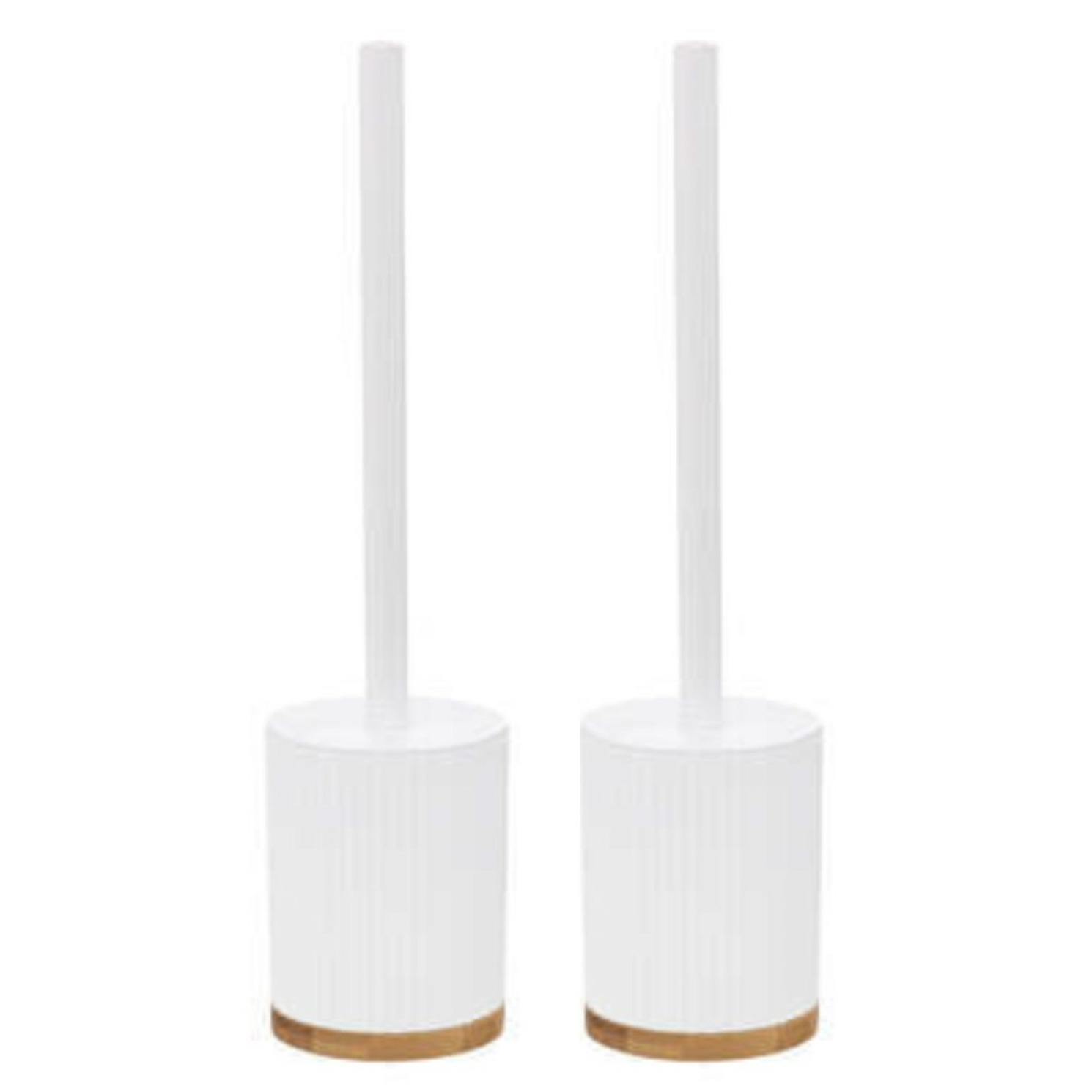 2x stuks WC-/toiletborstel met houder rond wit polyresin/steen 40 cm -