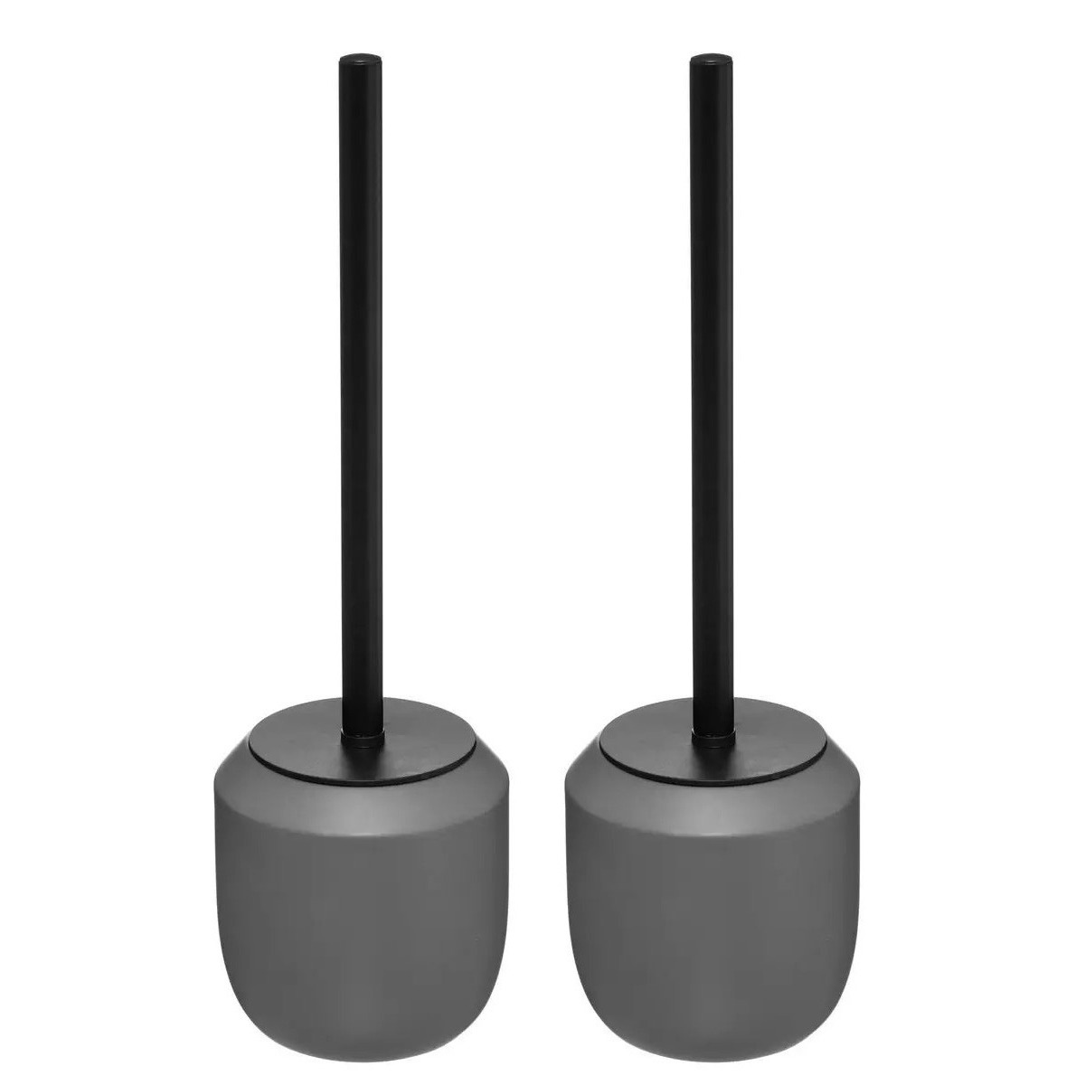 2x stuks WC-/toiletborstel met houder rond grijs polyresin 39 cm -