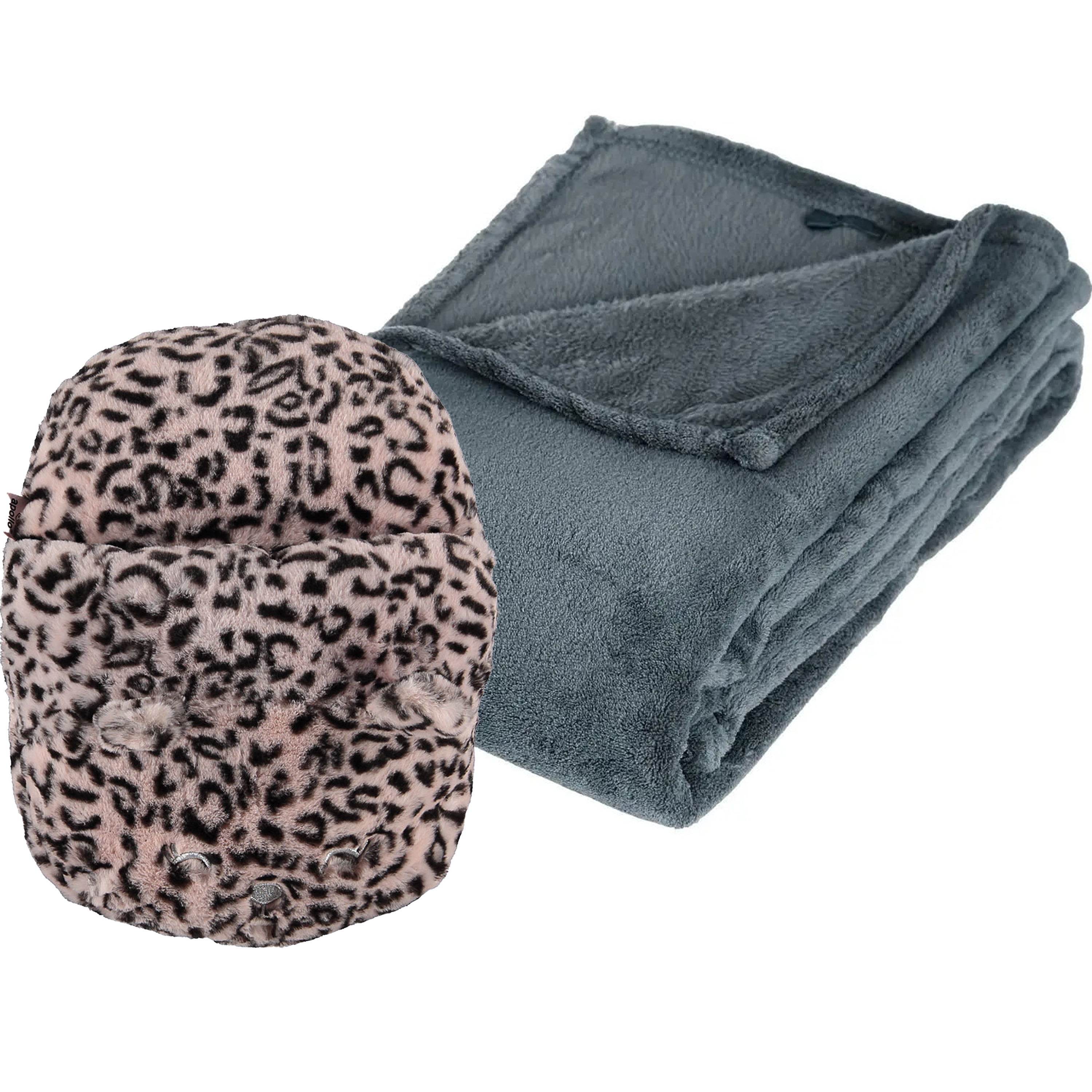 Fleece deken blauwgrijs 125 x 150 cm met voetenwarmer slof cheetah one size One size -