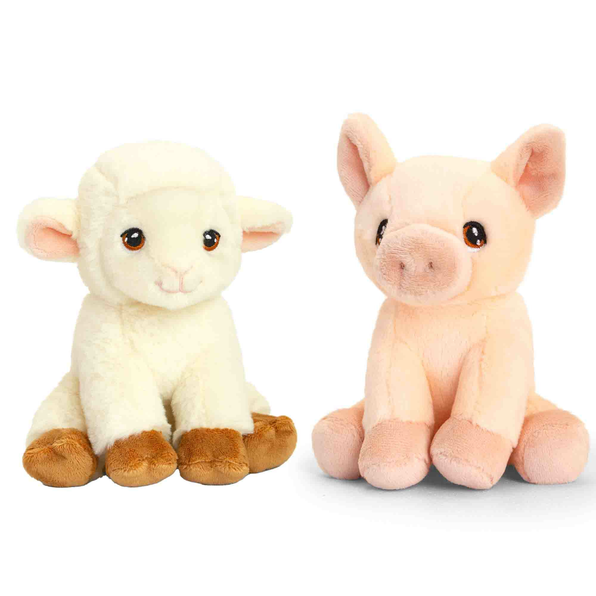 Pluche knuffels varken en lammetje boerderij vriendjes 12 cm -