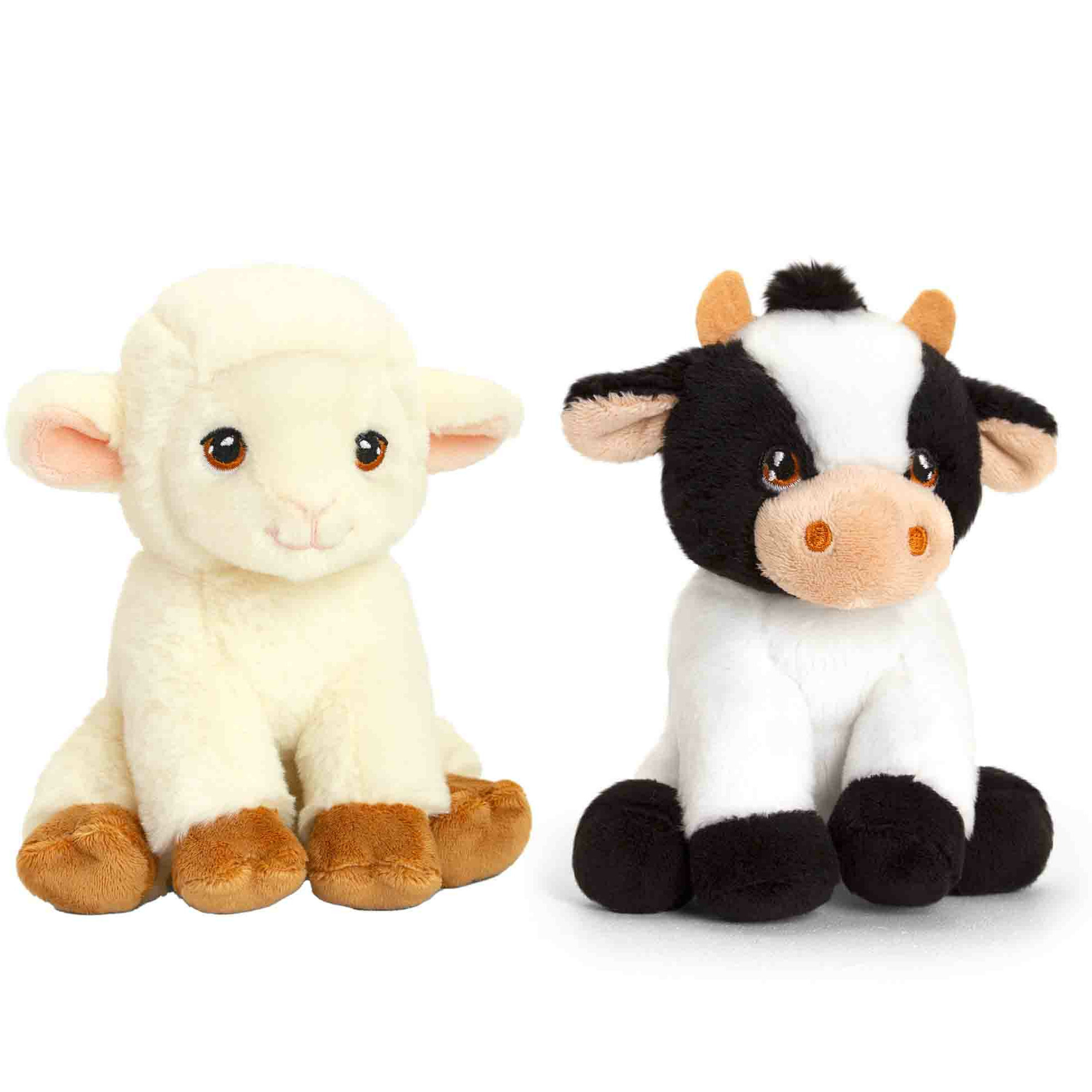 Pluche knuffels koe en lammetje boerderij vriendjes 12 cm -