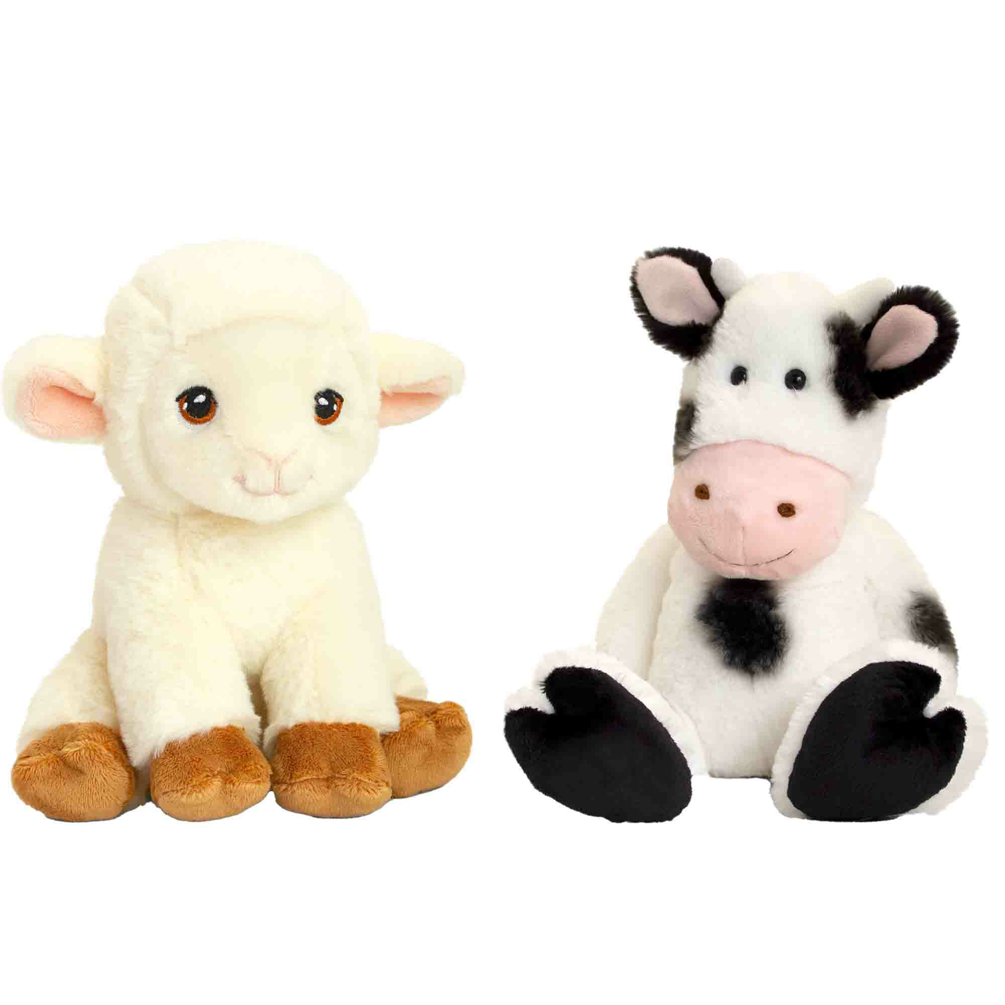 Pluche knuffels koe en lammetje boerderij vriendjes 25 cm -