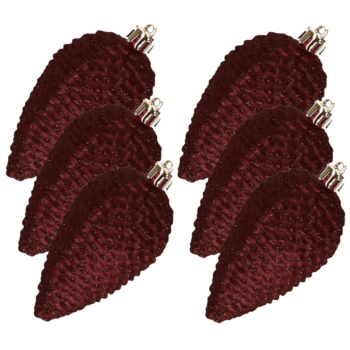 Kersthangers dennenappels - 6x st - mahonie bruin - glitter - 8 cm - kunststof - kerstversiering -