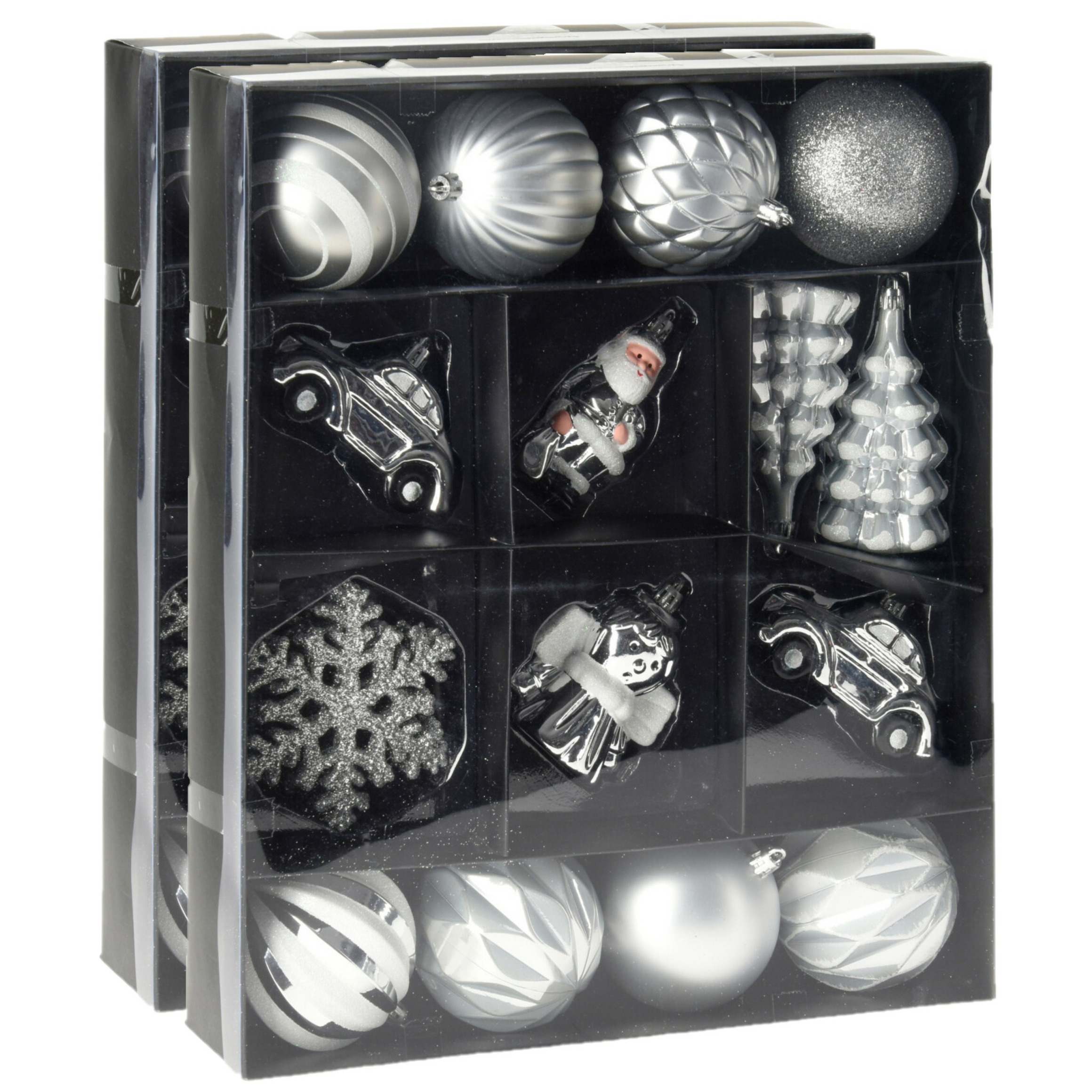 40x stuks kerstballen en kersthangers figuurtjes zilver kunststof -