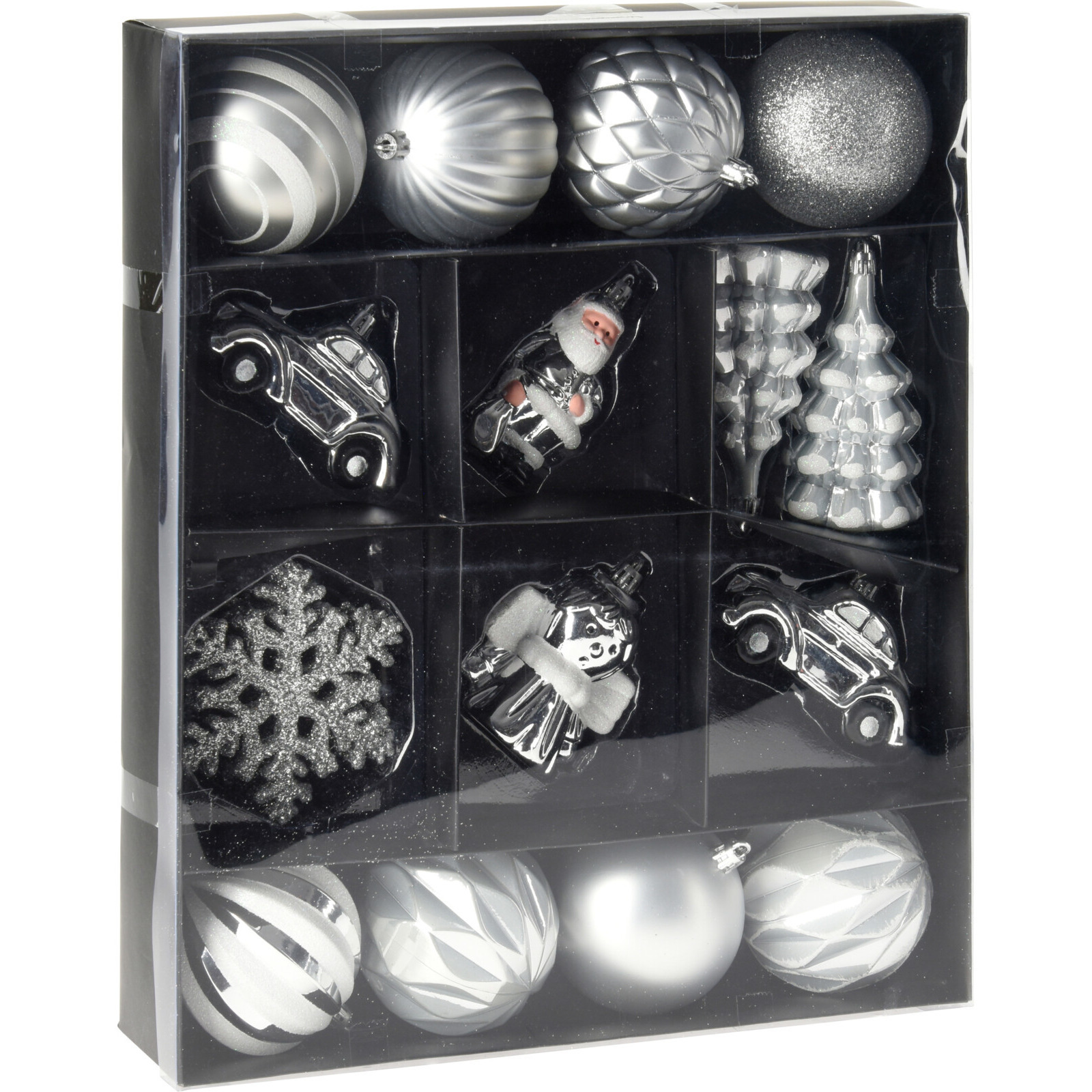 20x stuks kerstballen en kersthangers figuurtjes zilver kunststof -