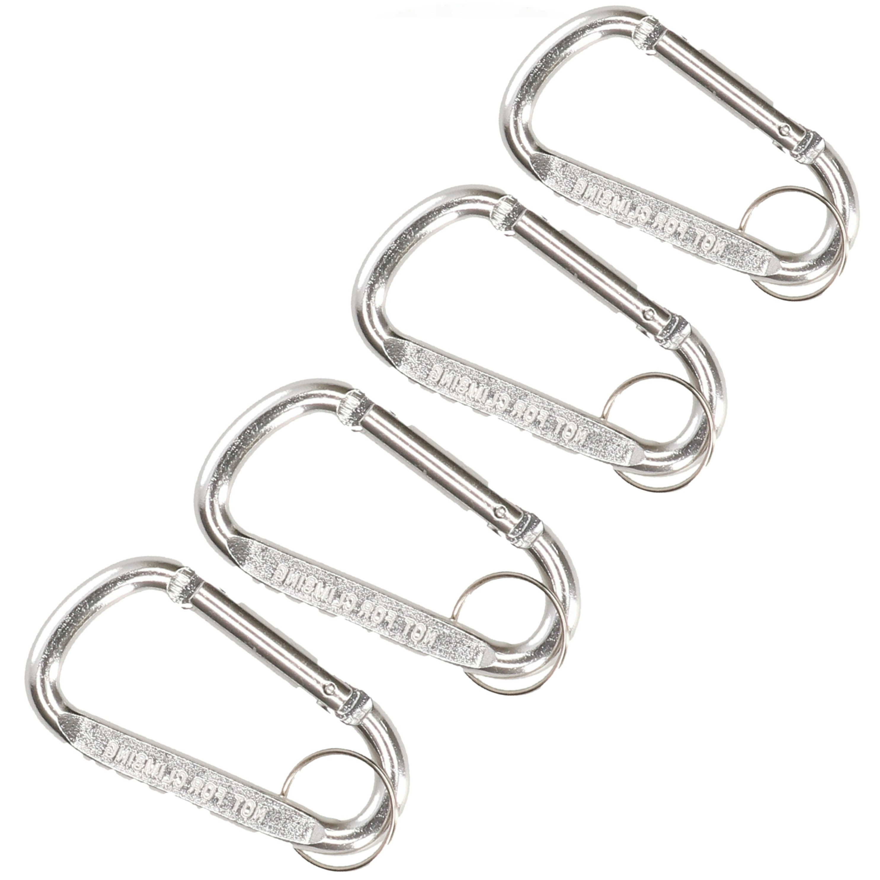 Karabijnhaak sleutelhanger 4x metaal zilver 8 cm -