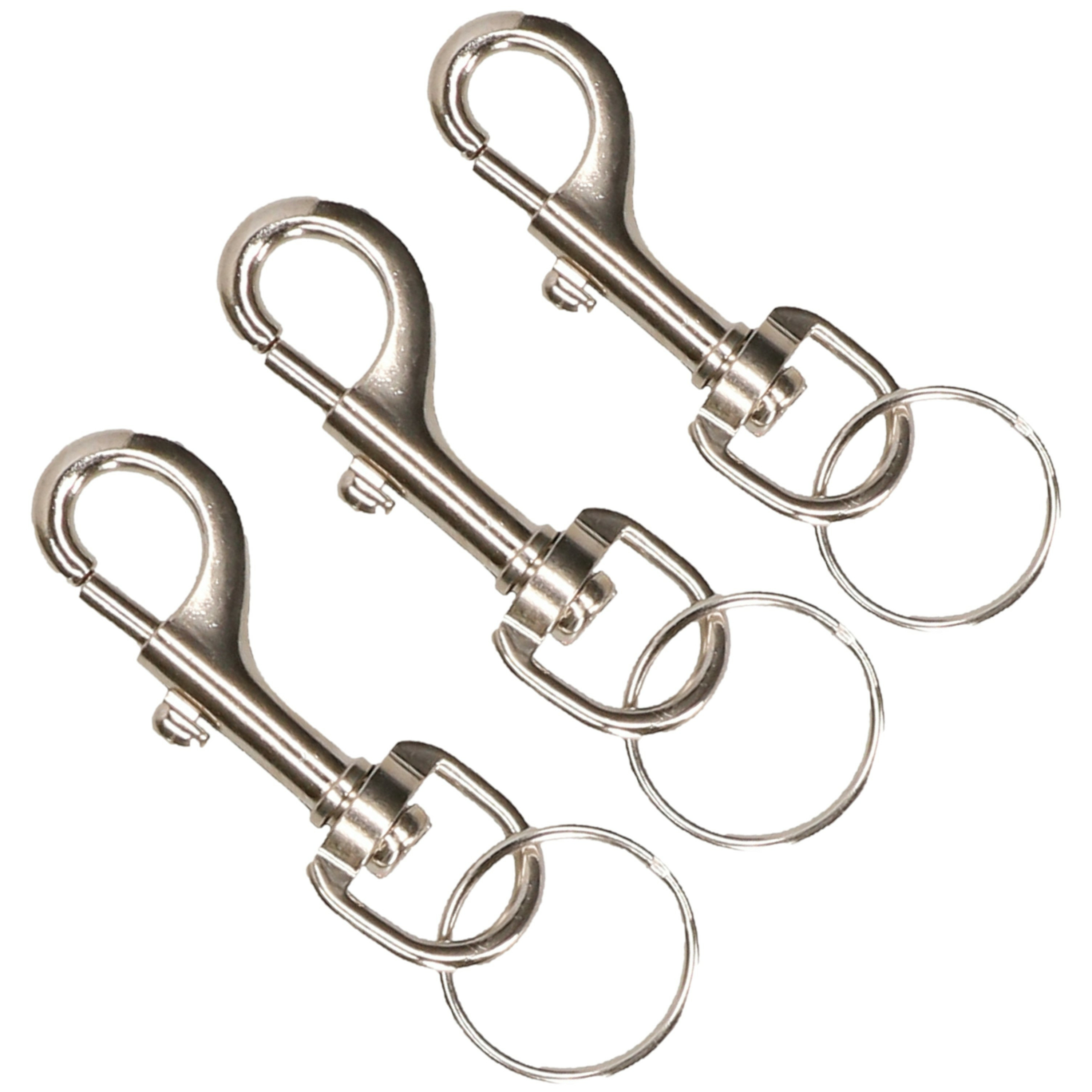 Musketonhaak sleutelhanger 3x metaal zilver 7 cm -
