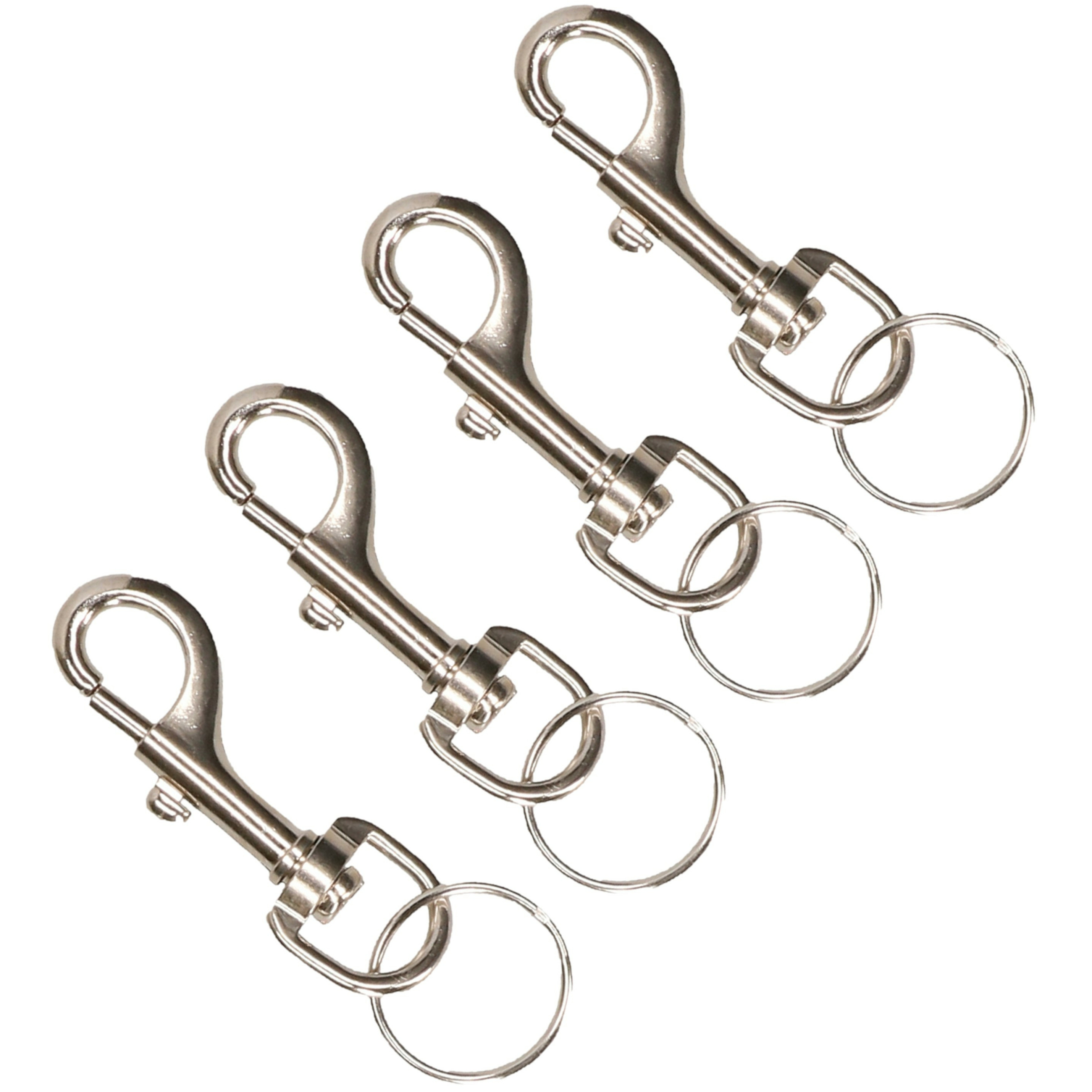 Musketonhaak sleutelhanger 4x metaal zilver 7 cm -