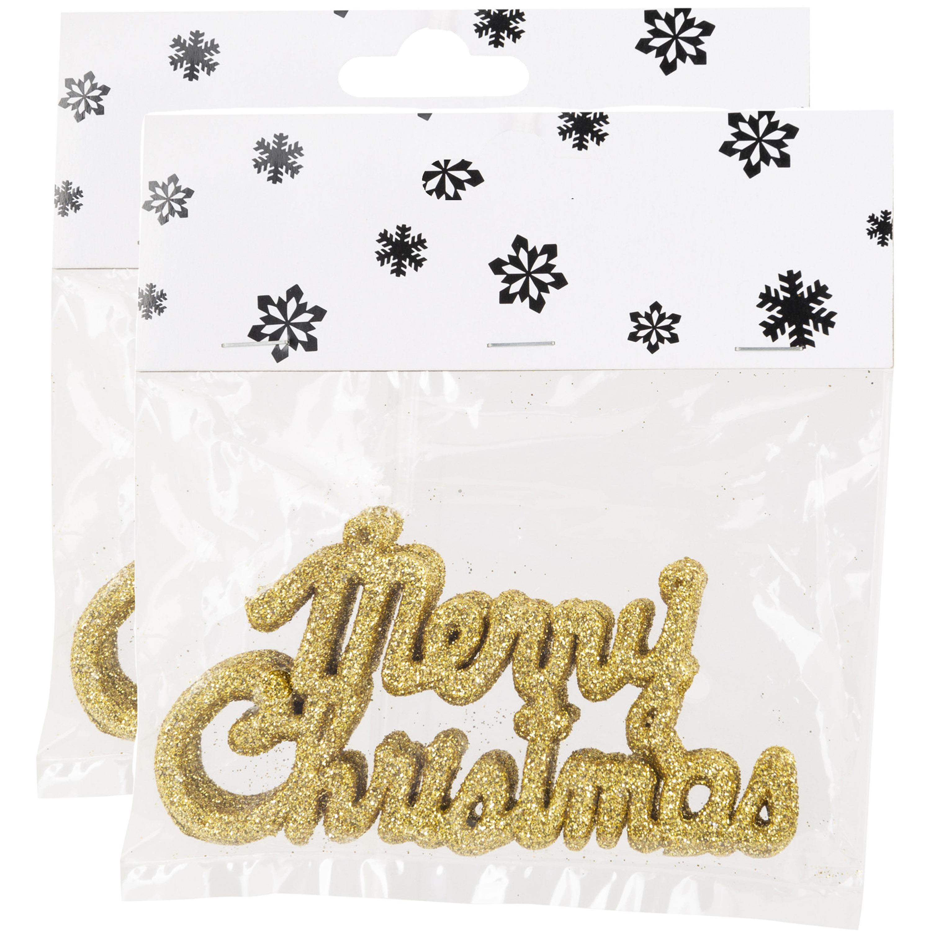 12x stuks Merry Christmas kersthangers goud van kunststof 10 cm -