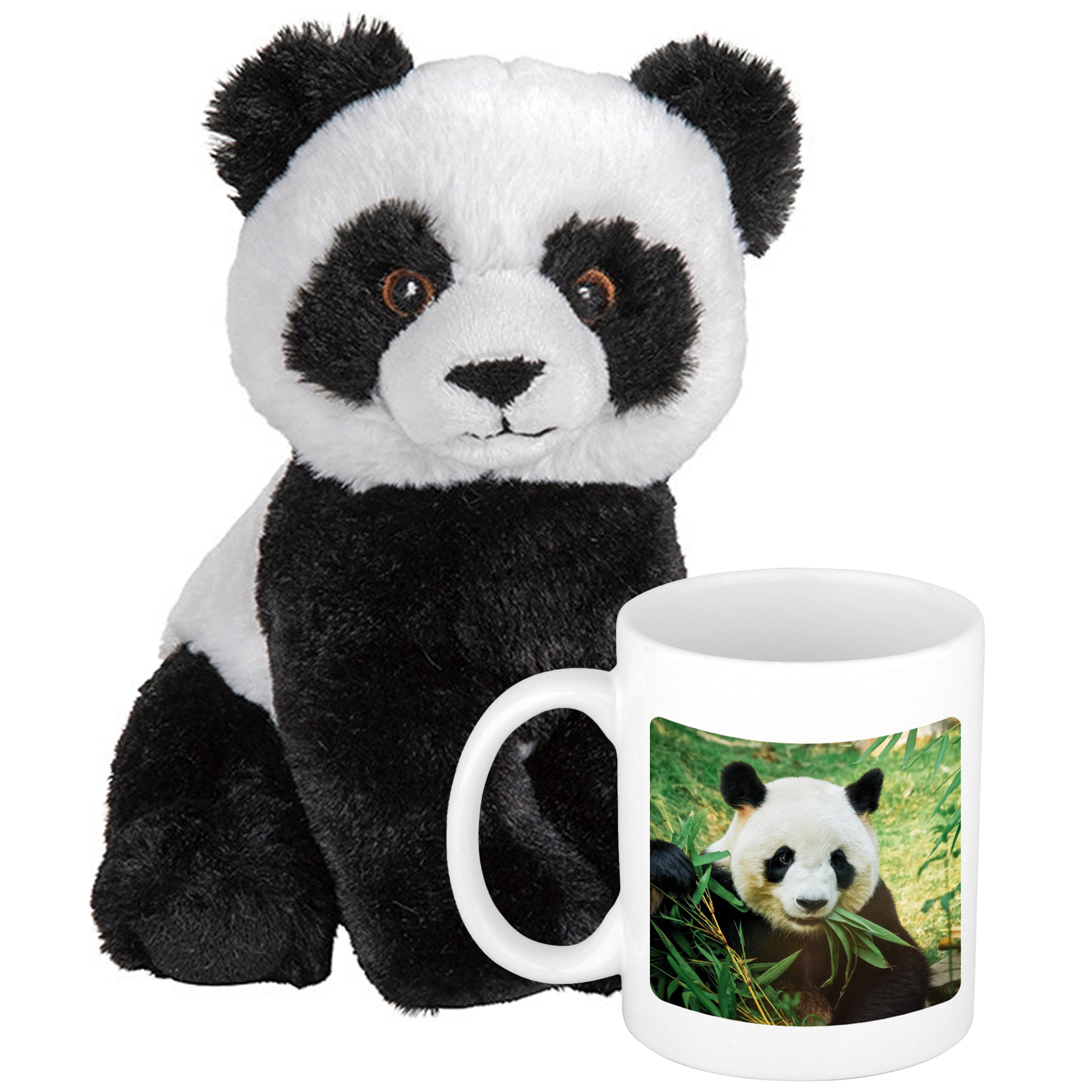 Cadeauset kind - Panda knuffel 19 cm en Drinkbeker/mol Panda 300 ml -