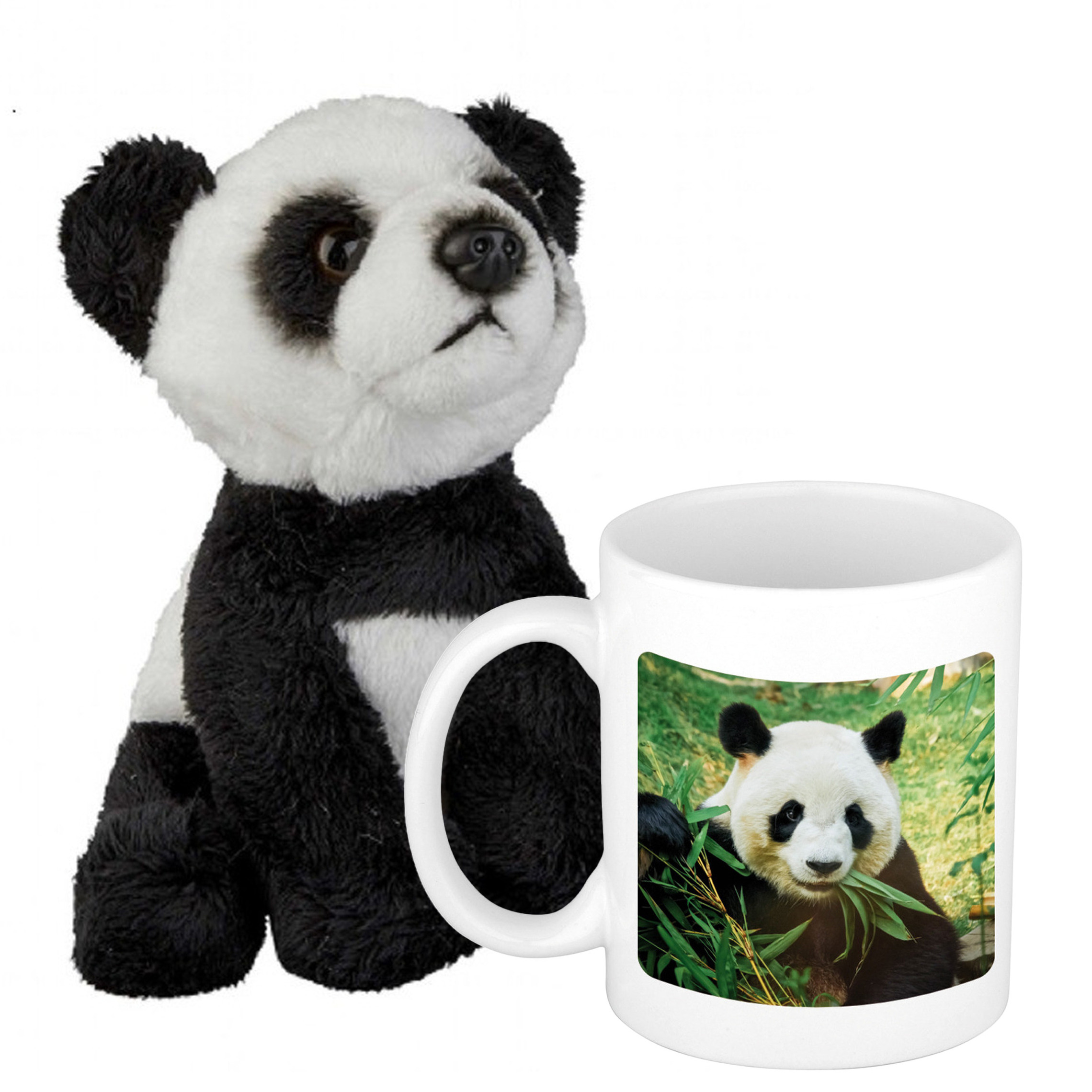 Cadeauset kind - Panda knuffel 15 cm en Drinkbeker/mol Panda 300 ml -