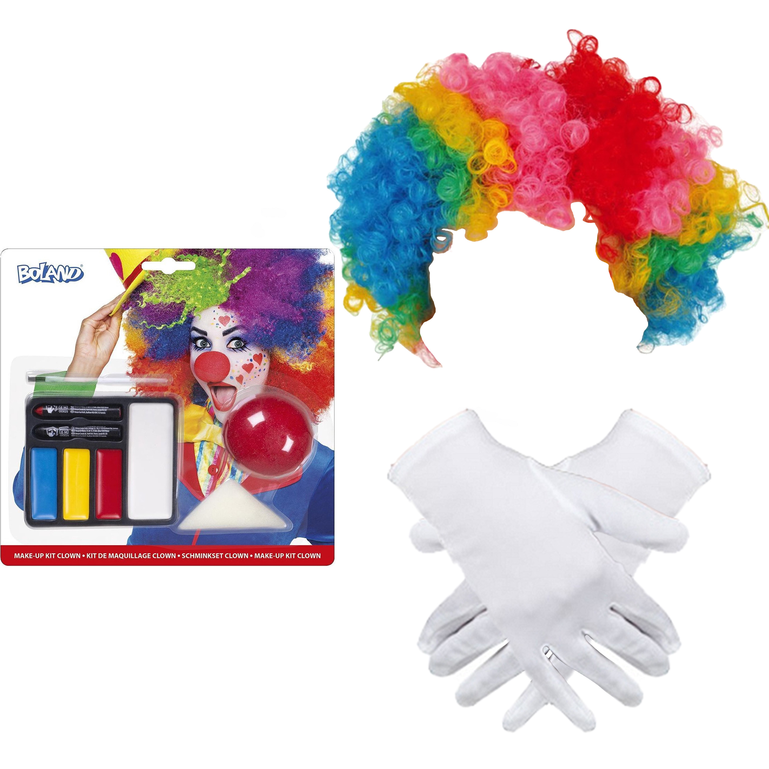 Clown verkleed set voor kinderen - Pruik/Schmink/Handschoenen -