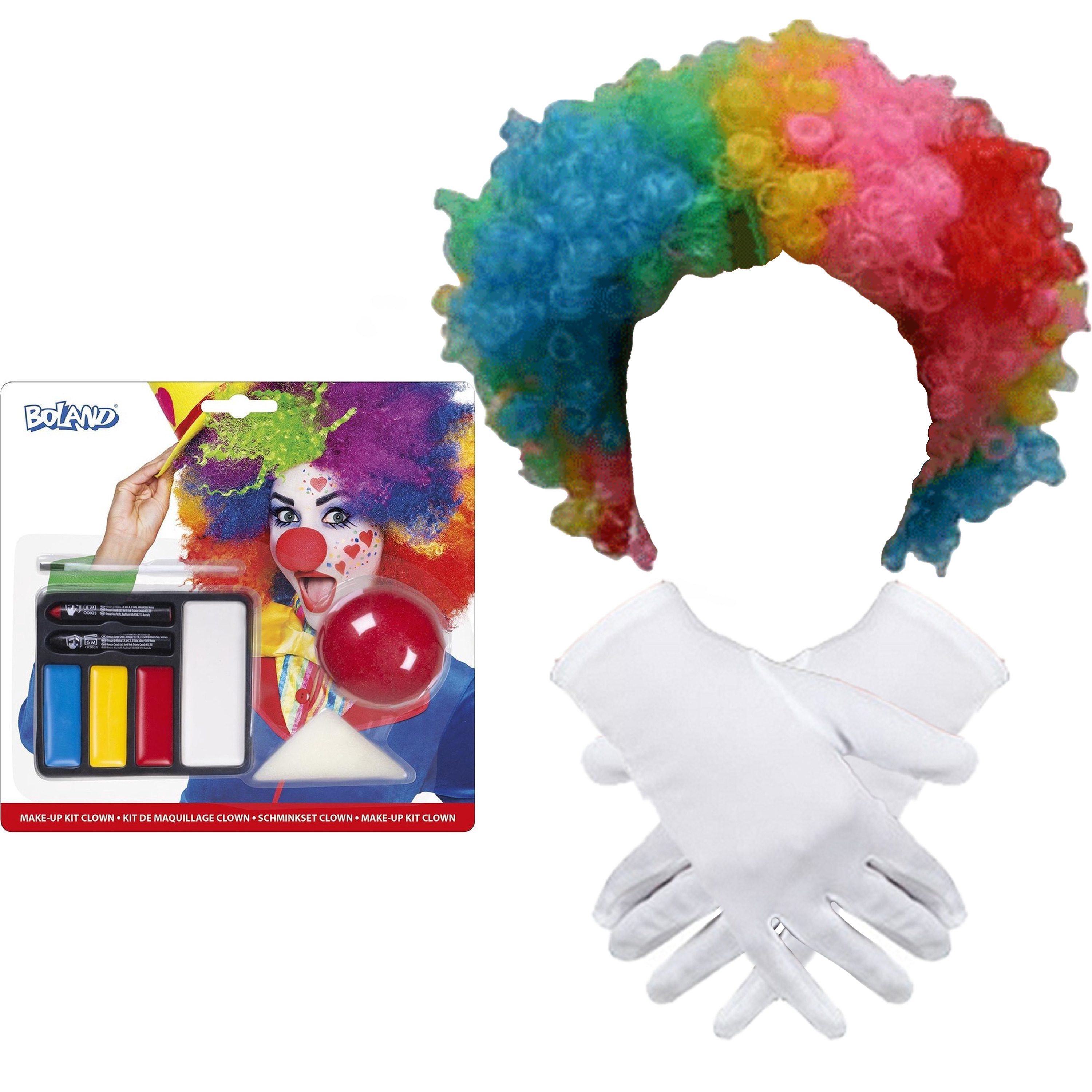 Clown verkleed set voor kinderen - Pruik/Schmink/Handschoenen -