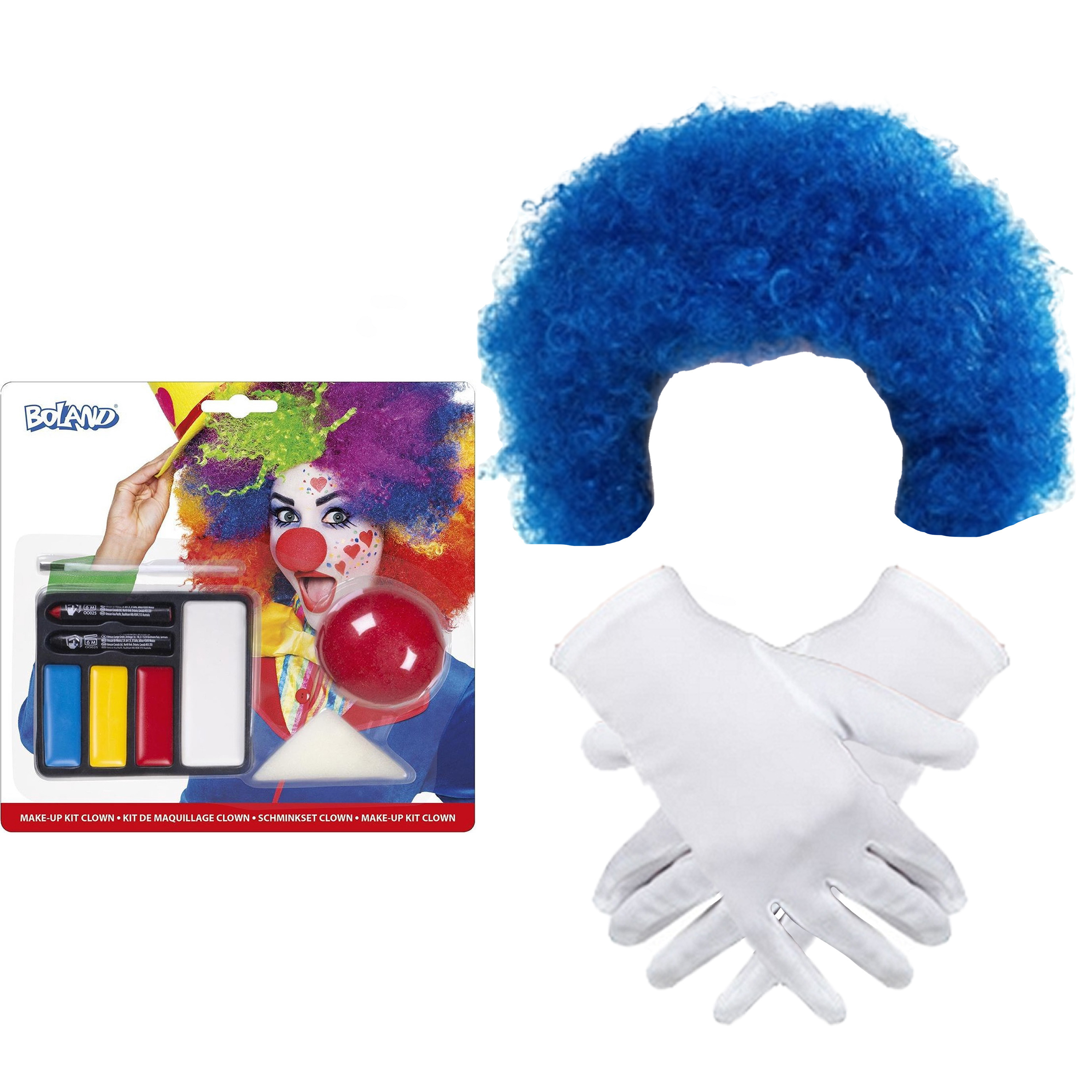 Clown verkleed set volwassenen - Pruik/schmink/handschoenen -