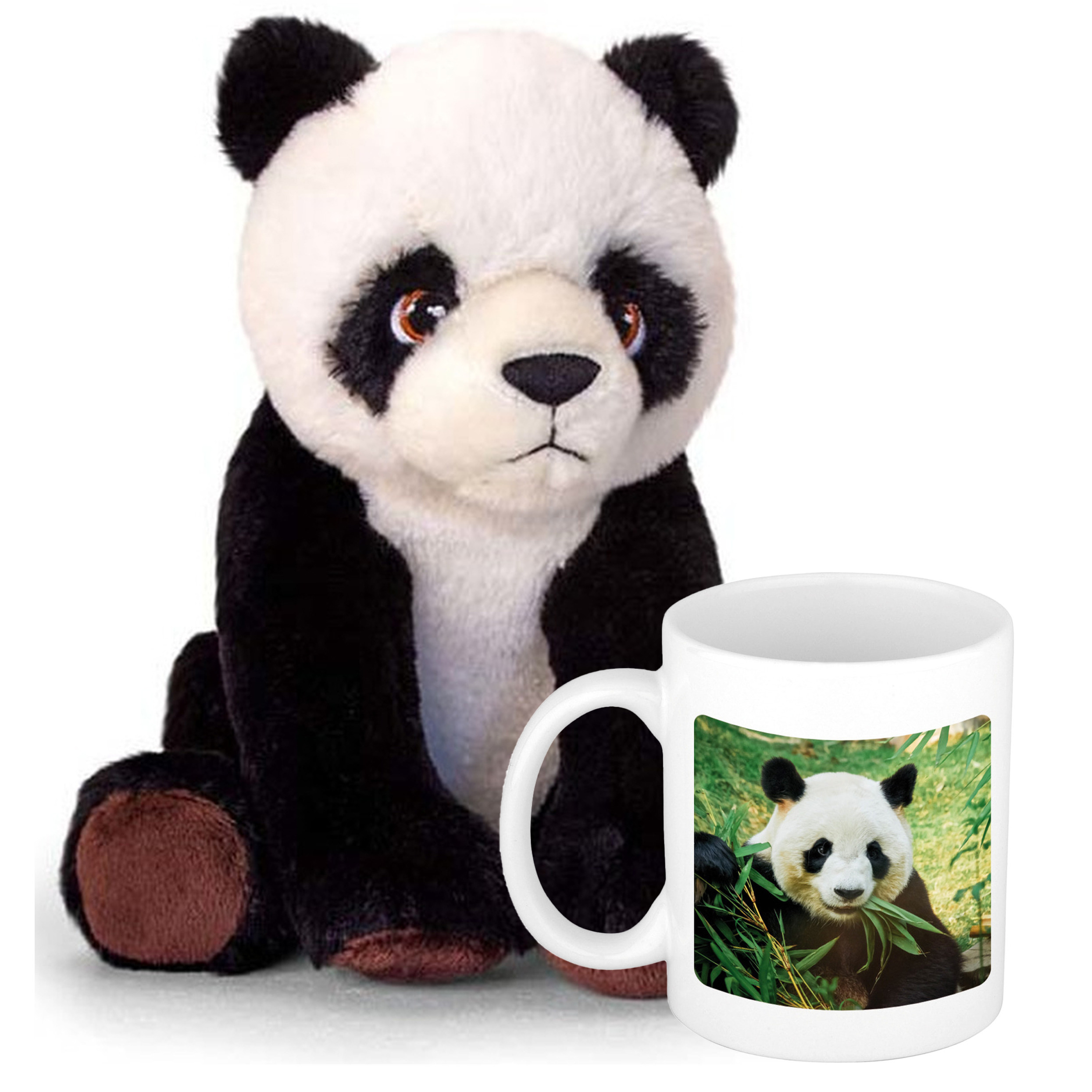 Cadeauset kind - Panda knuffel 25 cm en Drinkbeker/mol Panda 300 ml -
