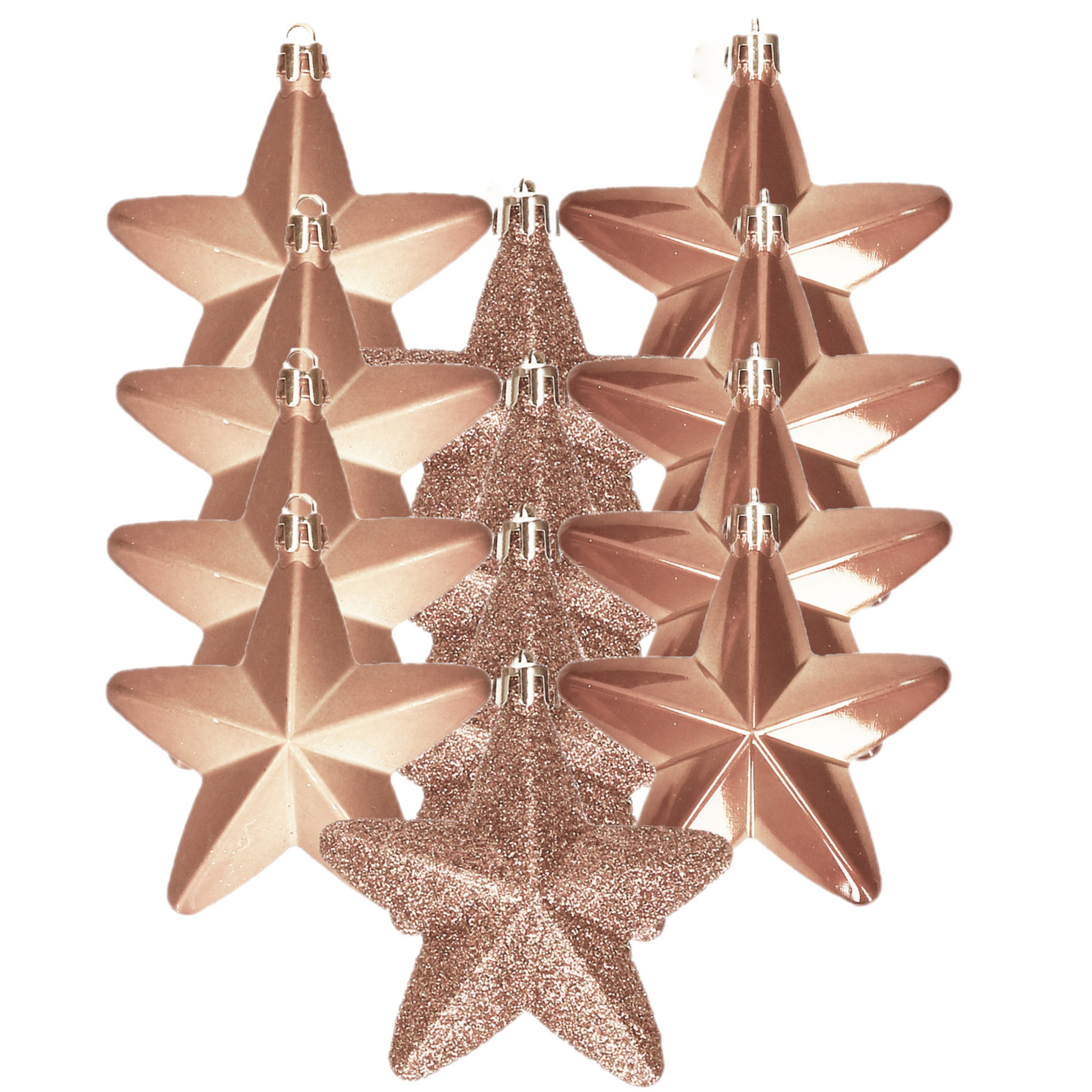 12x stuks kunststof sterren kersthangers toffee bruin 7 cm -