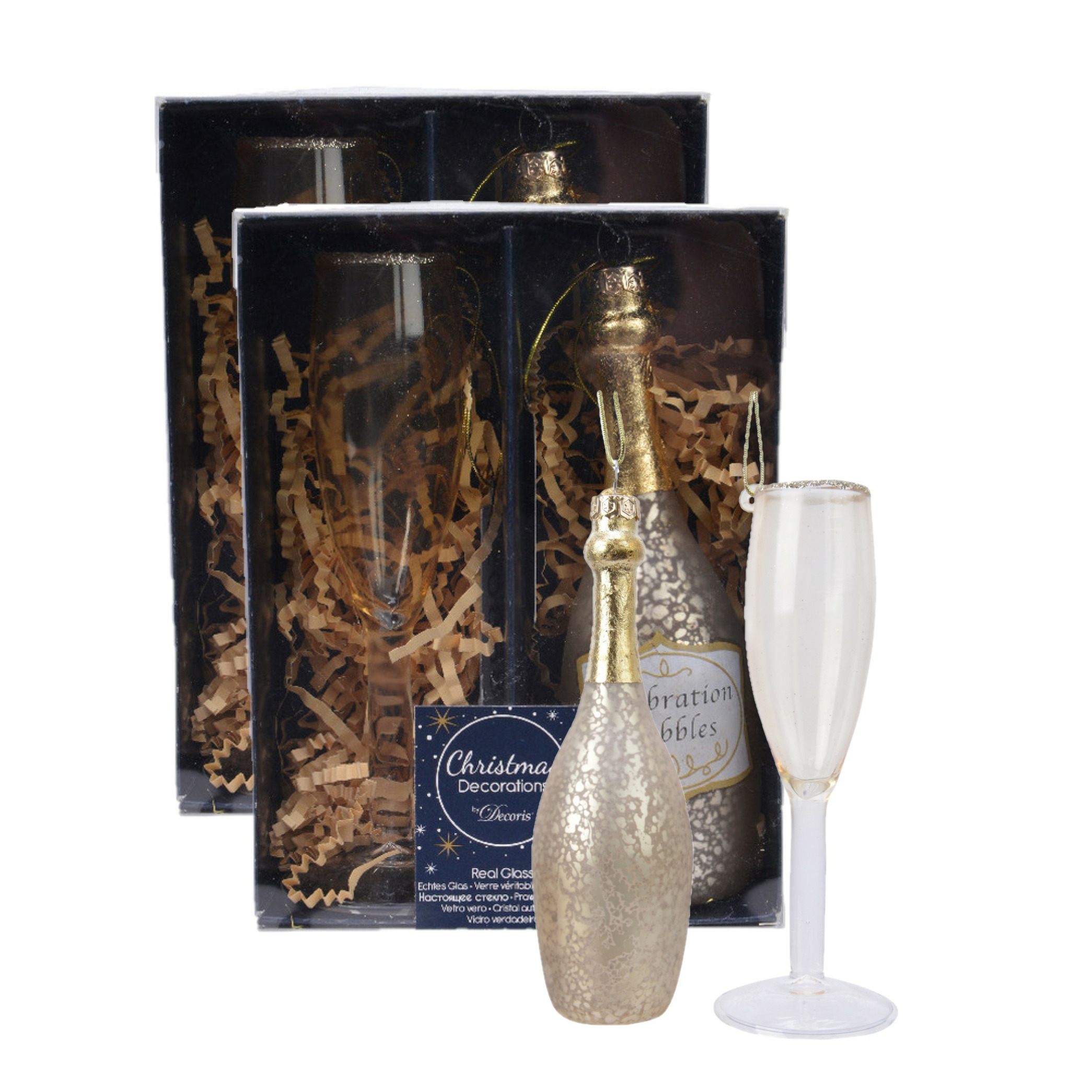Decoris Kersthangers - champagne glazen - 4x - 12,5 cm -