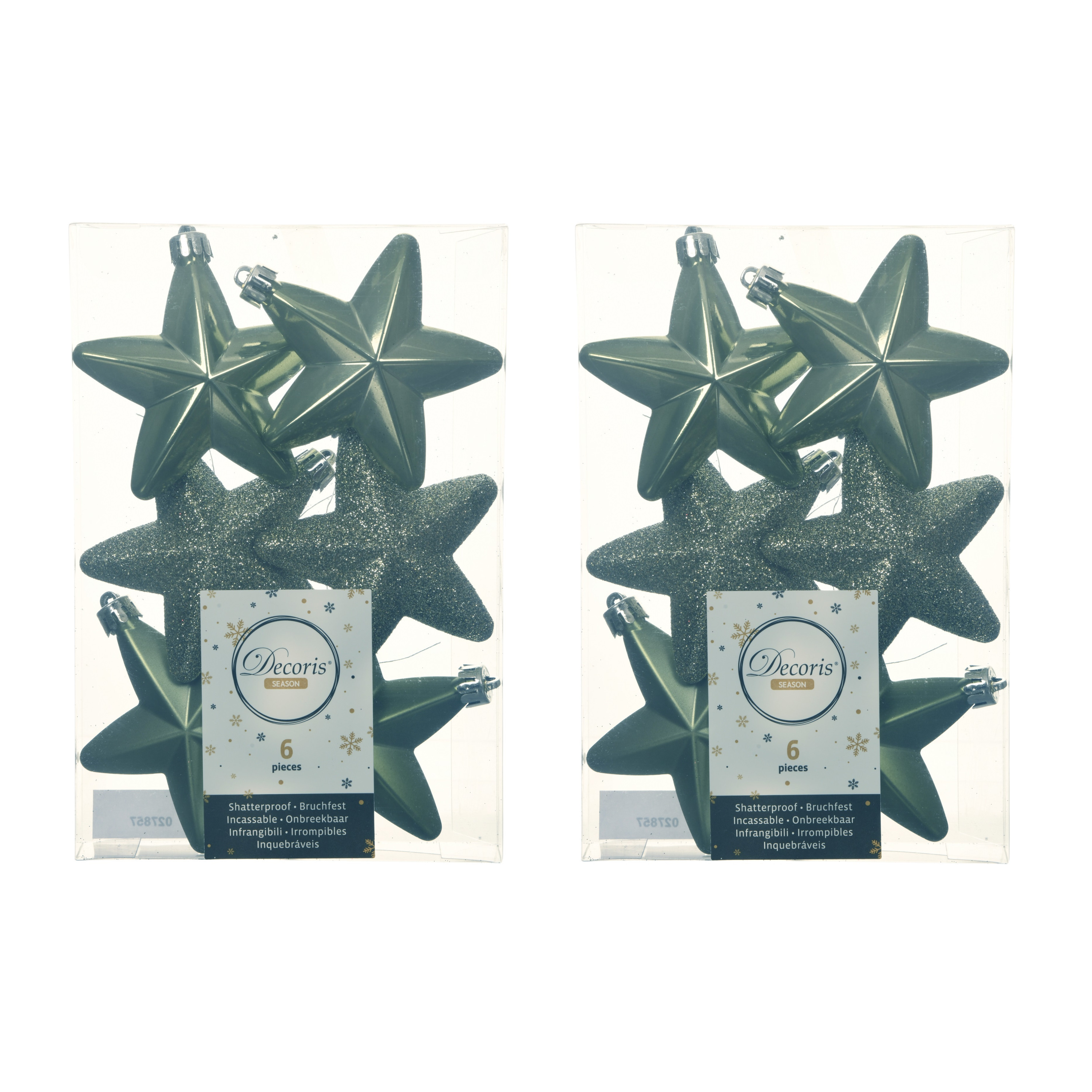 18x stuks kunststof sterren kersthangers mos groen 7 cm -