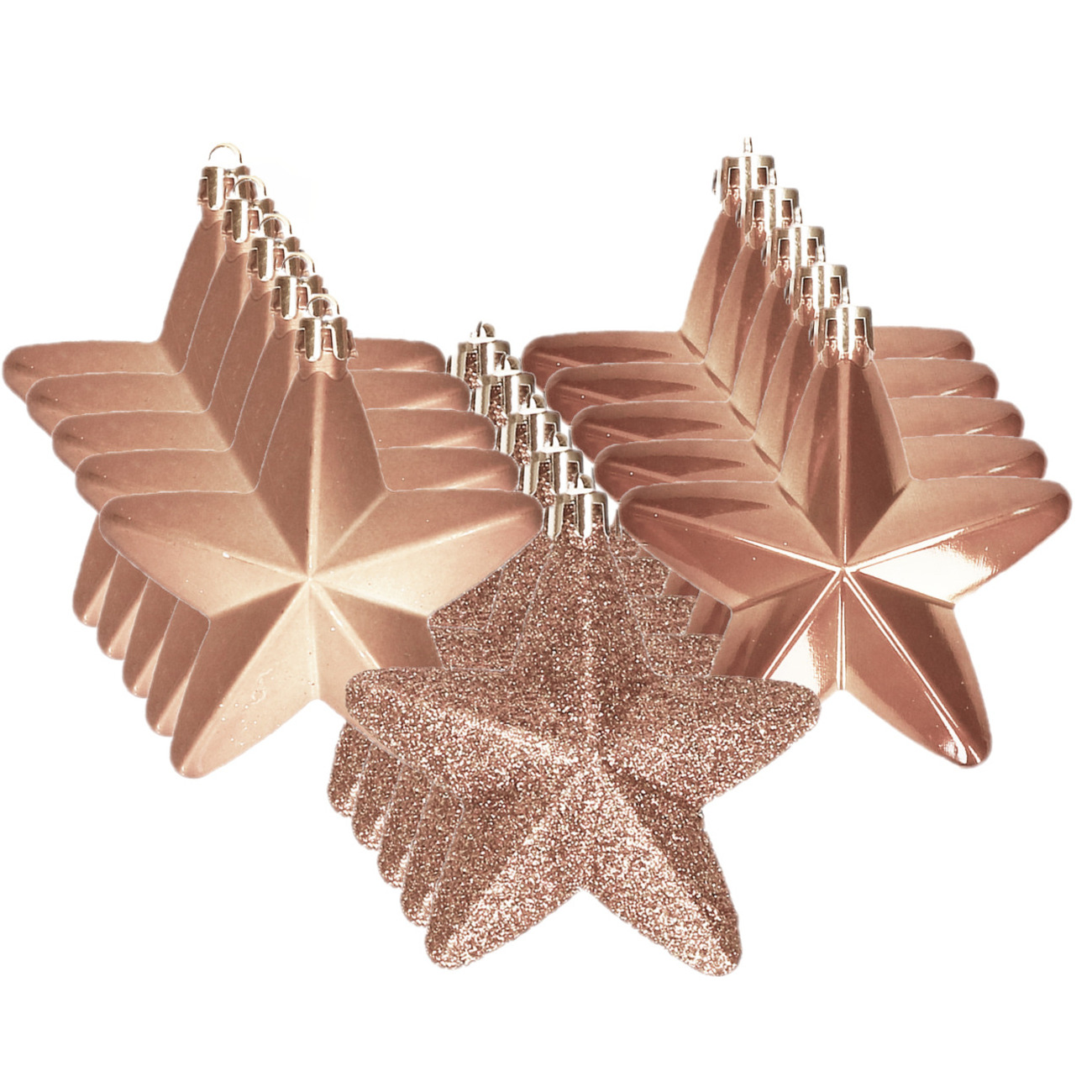 18x stuks kunststof sterren kersthangers toffee bruin 7 cm -