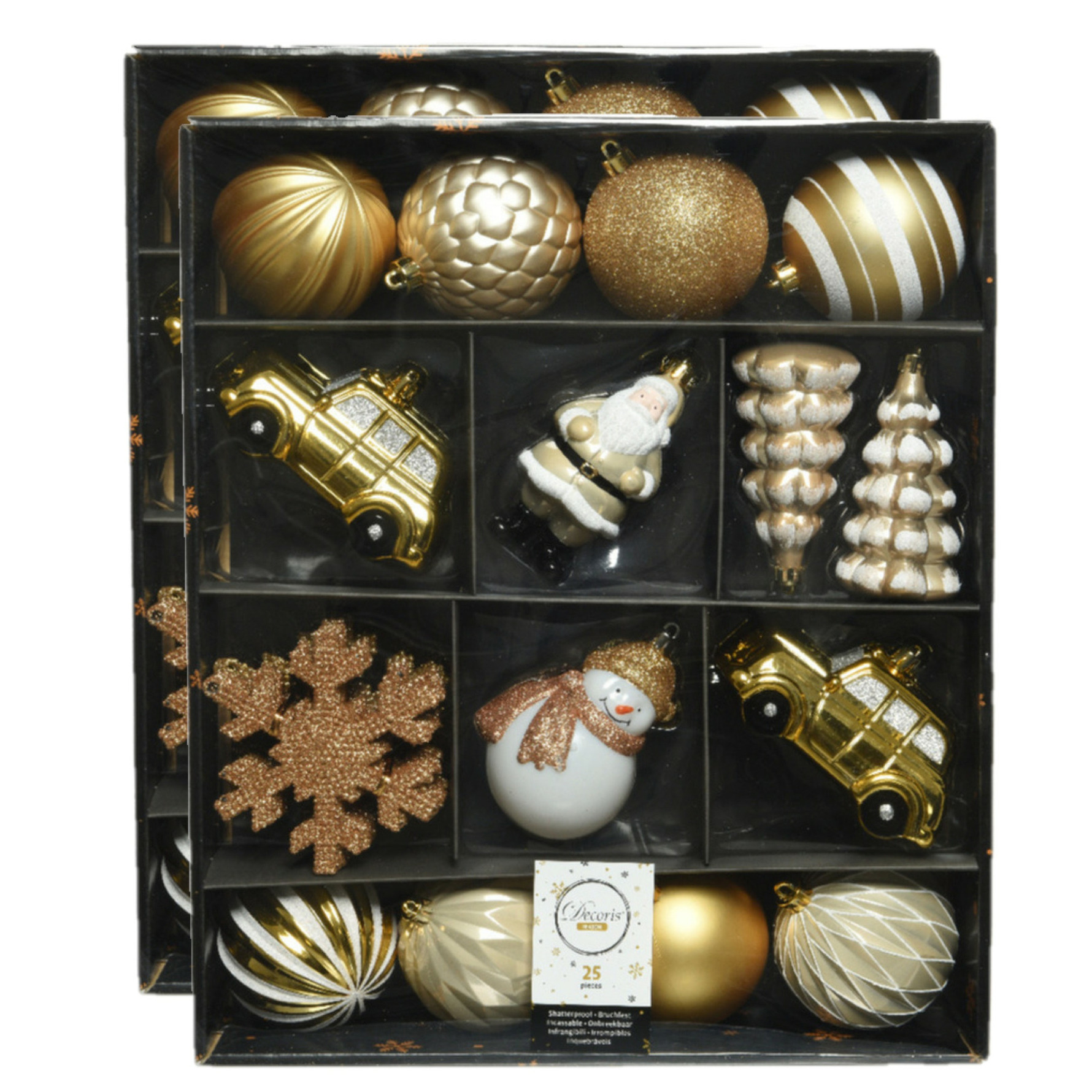 50x stuks kerstballen en kersthangers figuurtjes goud met wit kunststof -