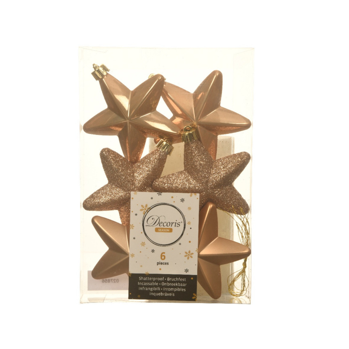 Decoris kersthanger sterren - 6x st - lichtbruin - 7 cm - kunststof - kerstornamenten -