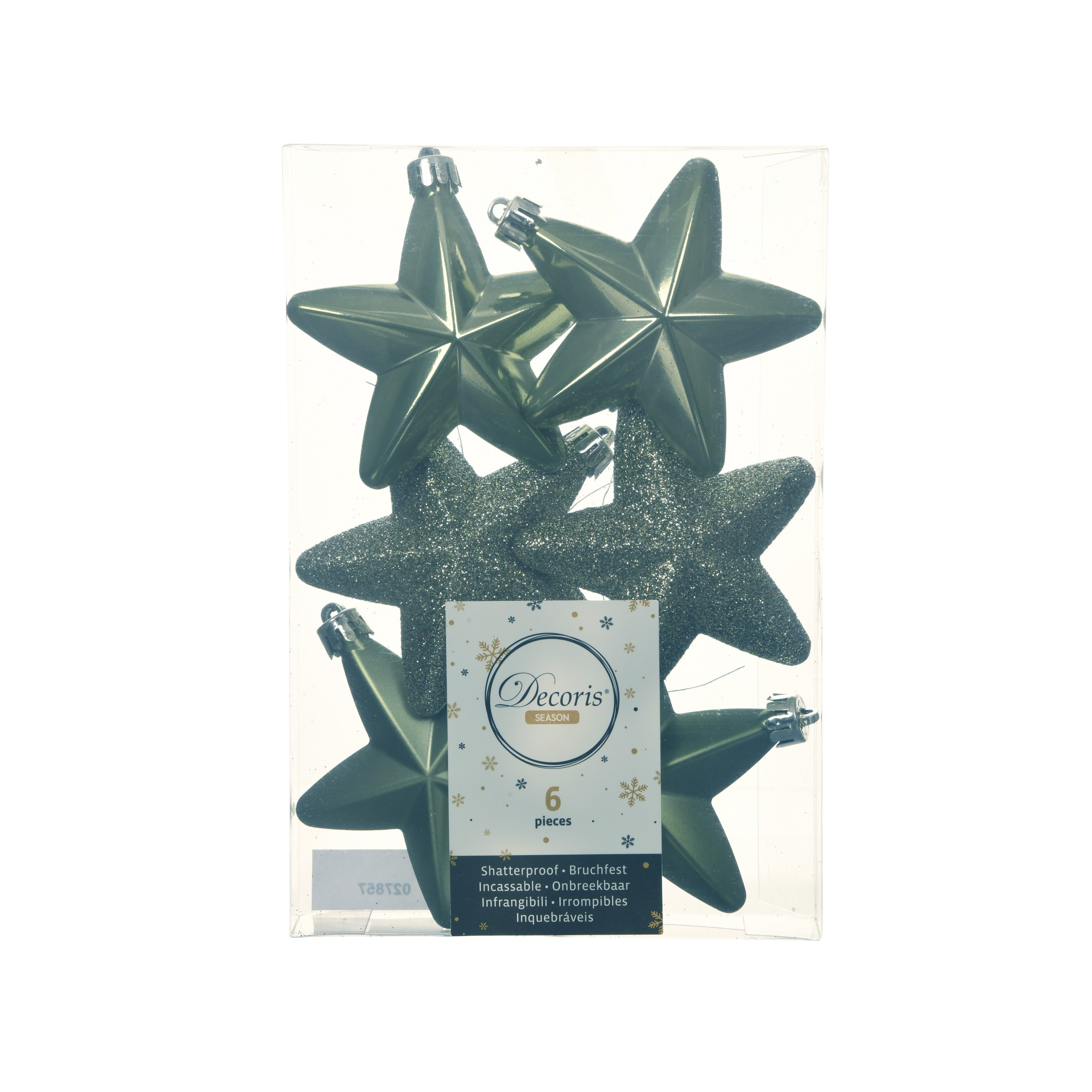 Decoris kersthanger sterren - 6x st - mosgroen - 7 cm - kunststof - kerstornamenten -