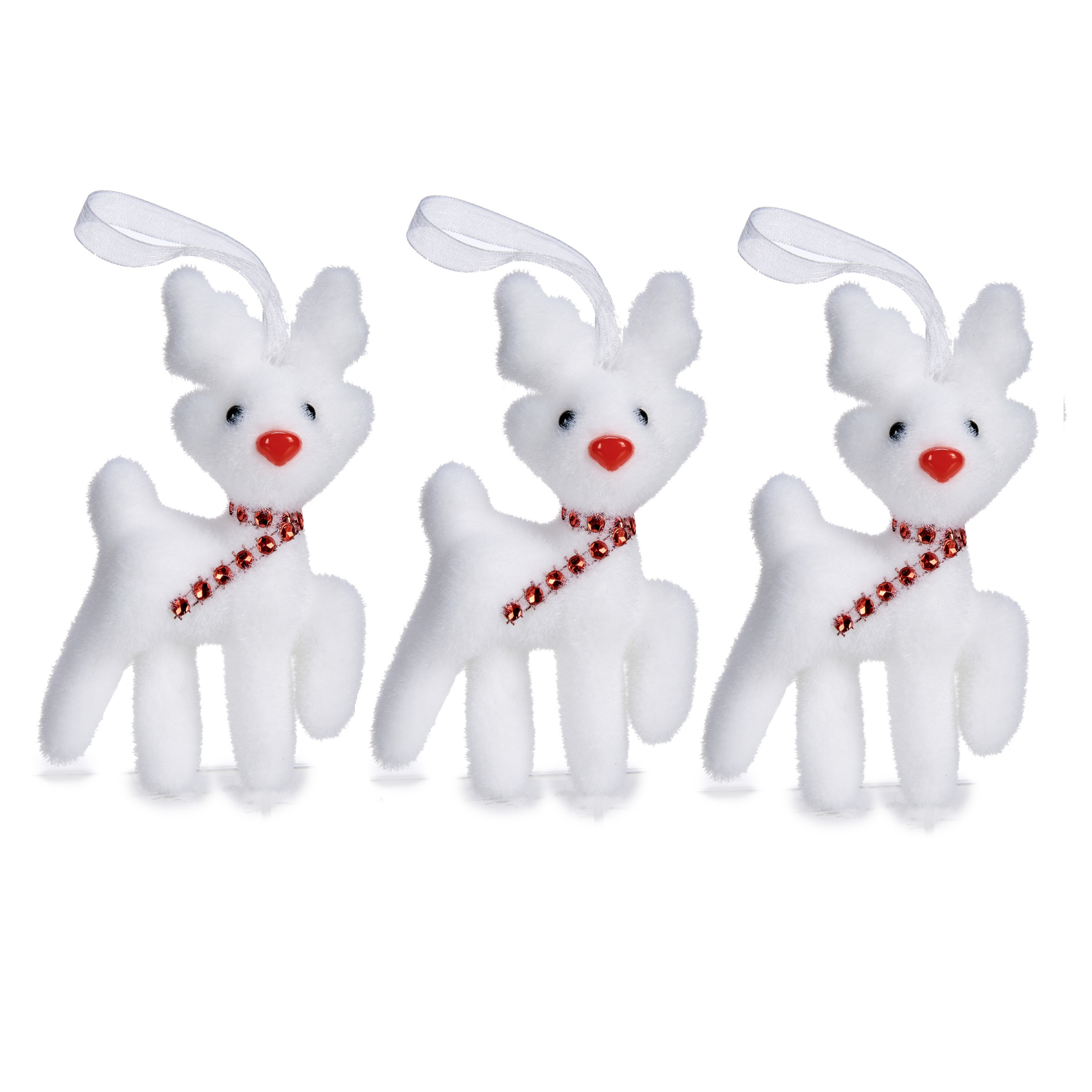 Krist+ rendier kersthangers - 3x - wit - 11 cm - kunststof -