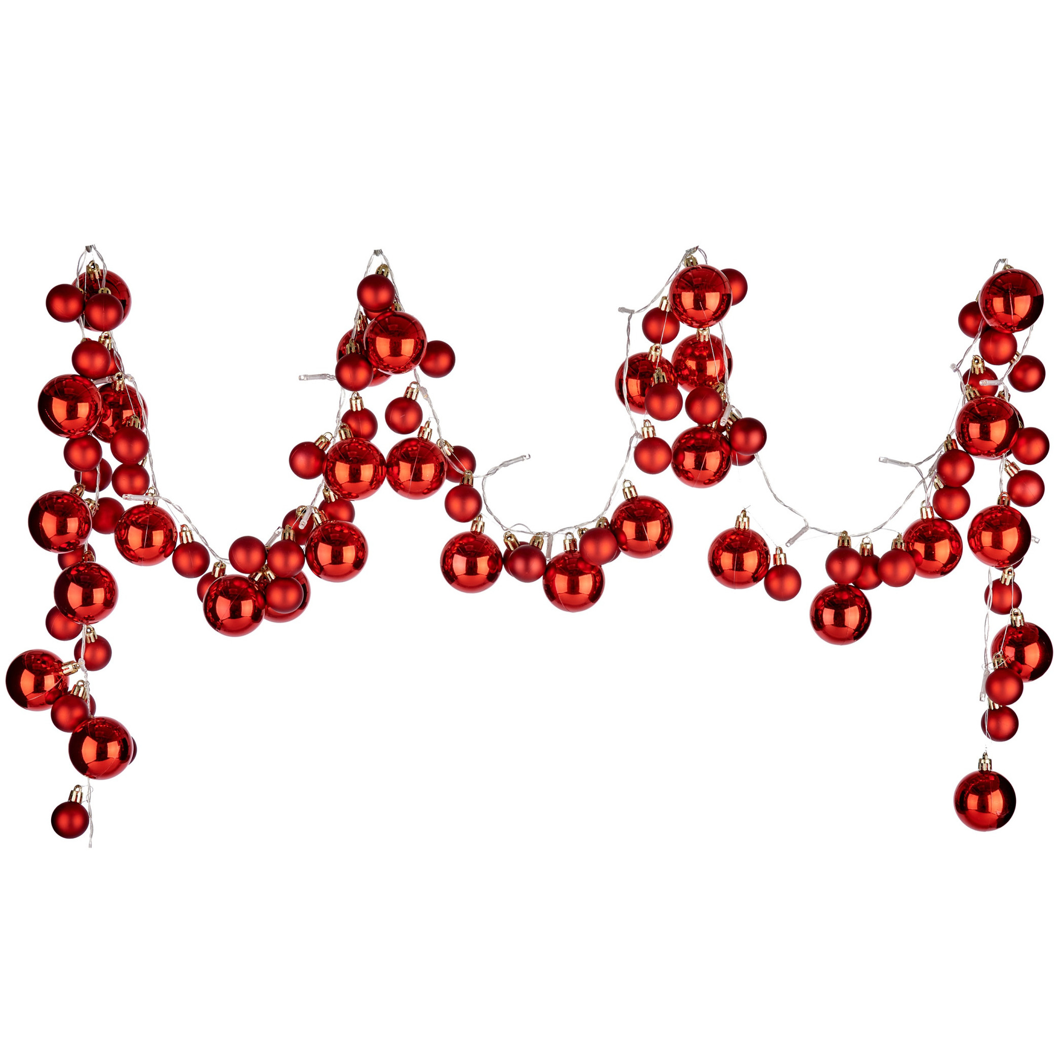 Verlichte kerst guirlande/slinger met 93 LED kerstballen rood 180 cm -