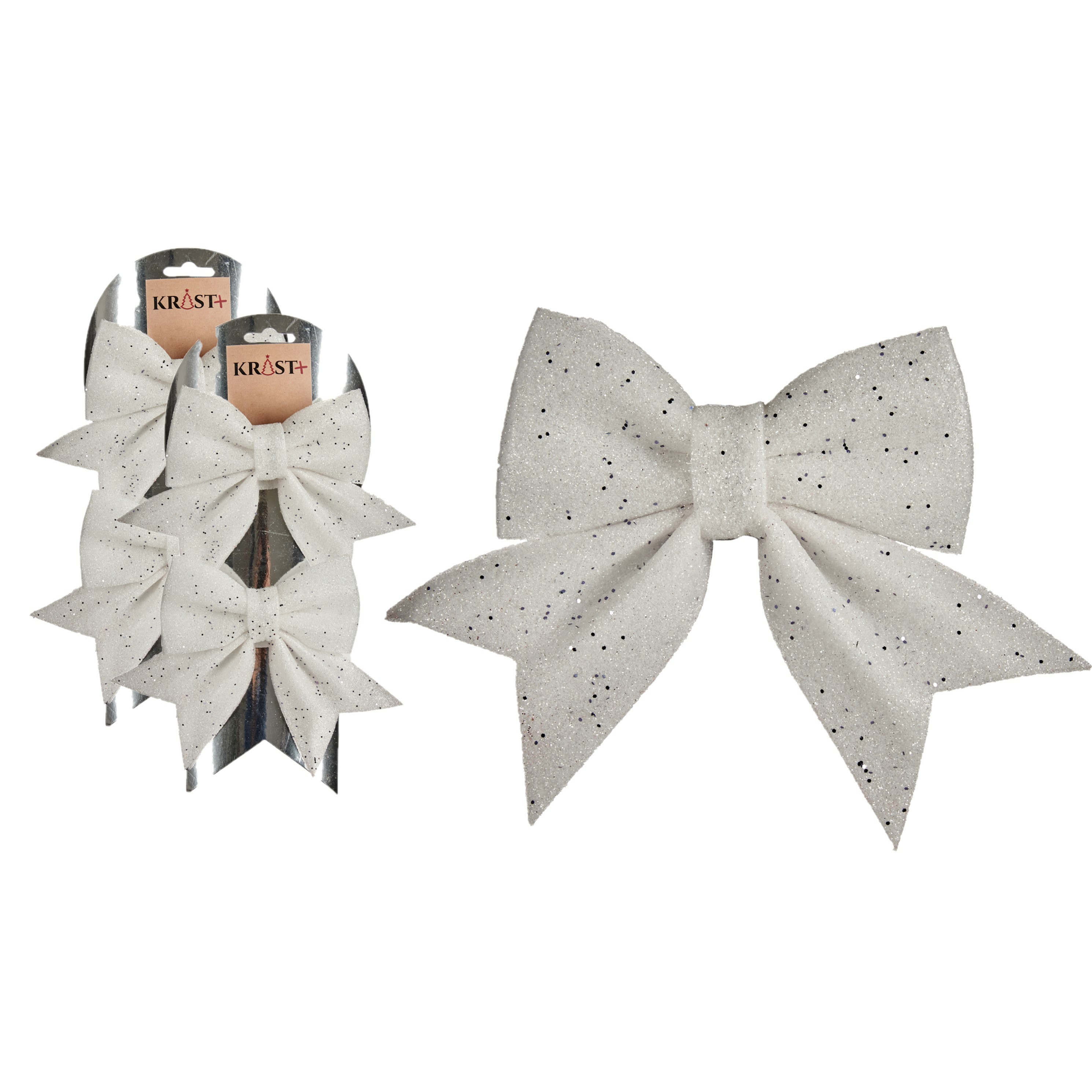 4x stuks kerstboomversieringen kleine ornament strikjes/strikken witte glitters 14 x 12 cm -