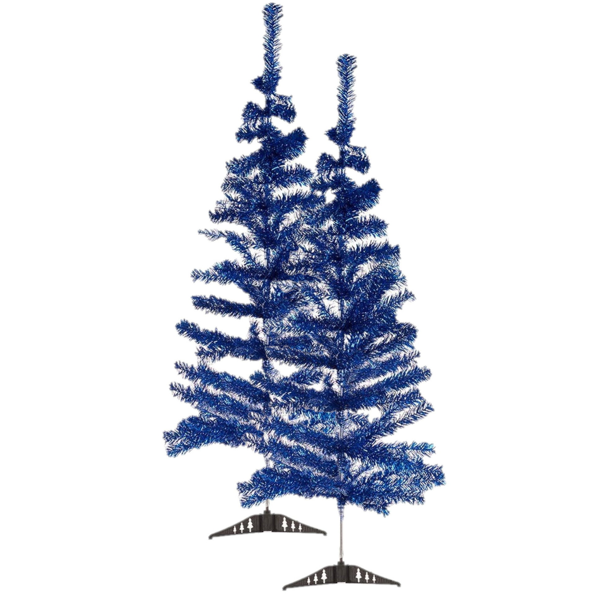 2x stuks kleine ijsblauwe kerstbomen van 120 cm -