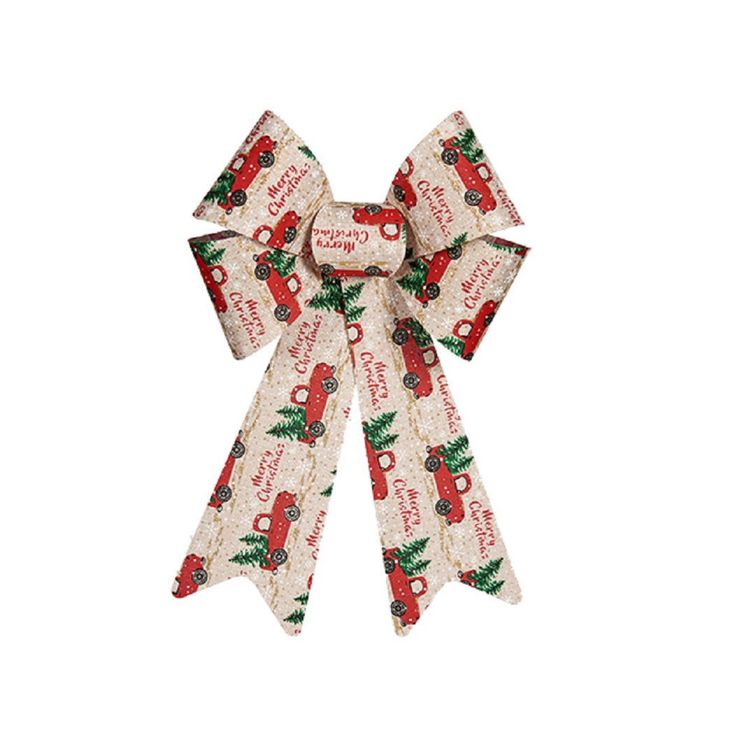 Krist+ Kerstboomversiering strik - creme/rood print - 15 x 25 cm -