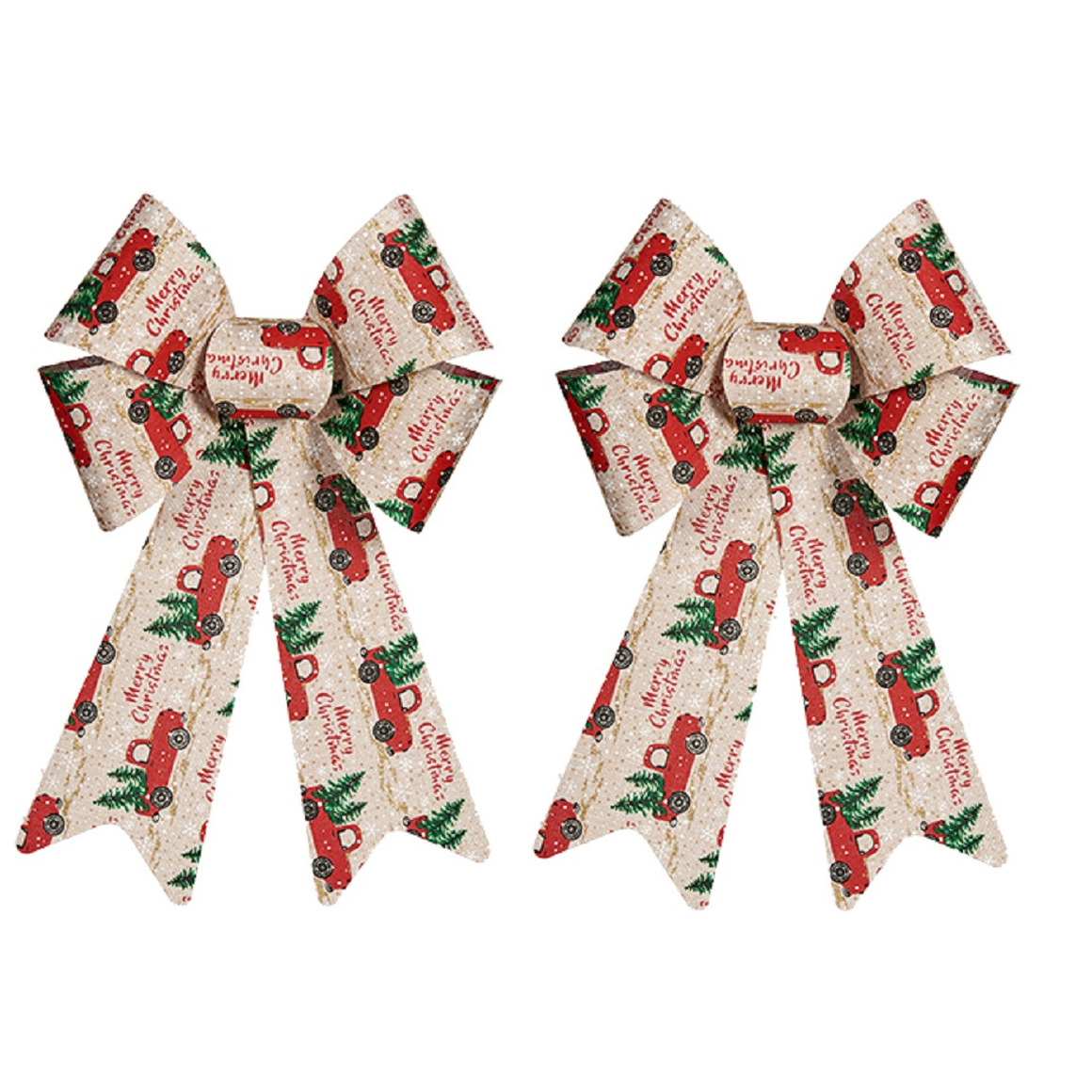 2x stuks kerstboomversiering ornament strikjes/strikken creme/rood print 15 x 25 cm -