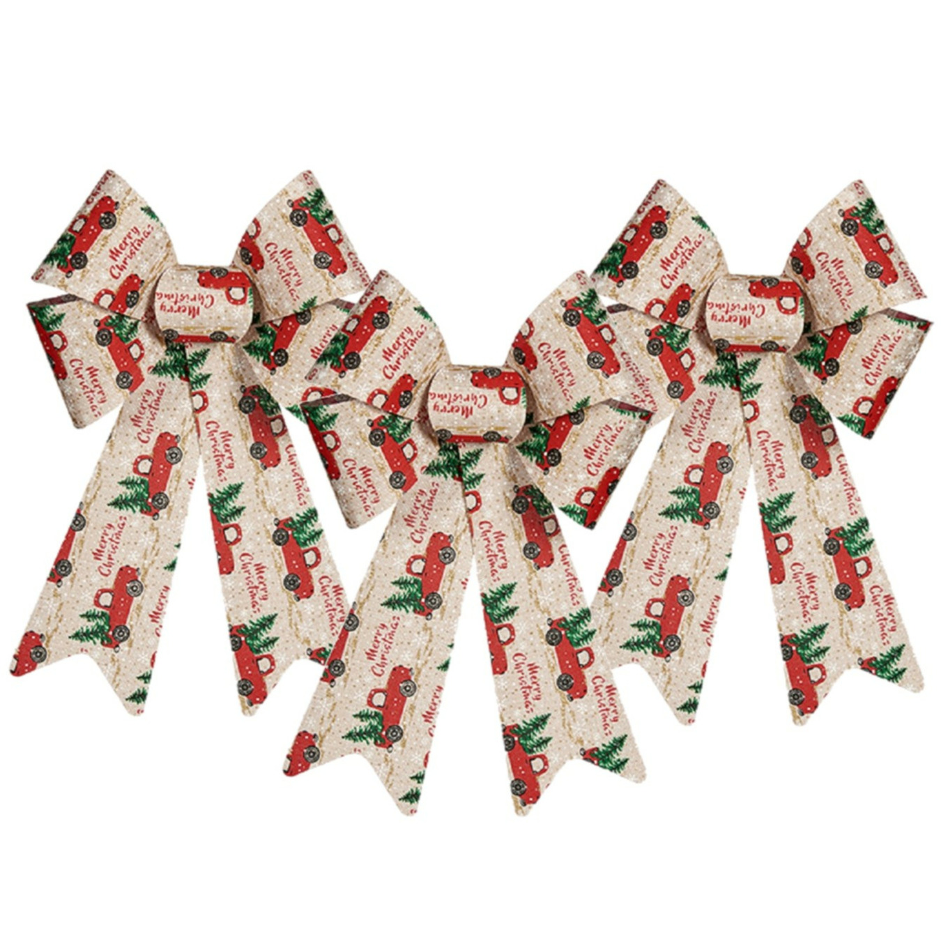 3x stuks kerstboomversiering ornament strikjes/strikken creme/rood print 15 x 25 cm -