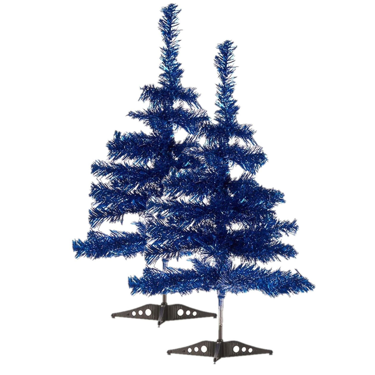 2x stuks kleine ijsblauwe kerstbomen van 60 cm -