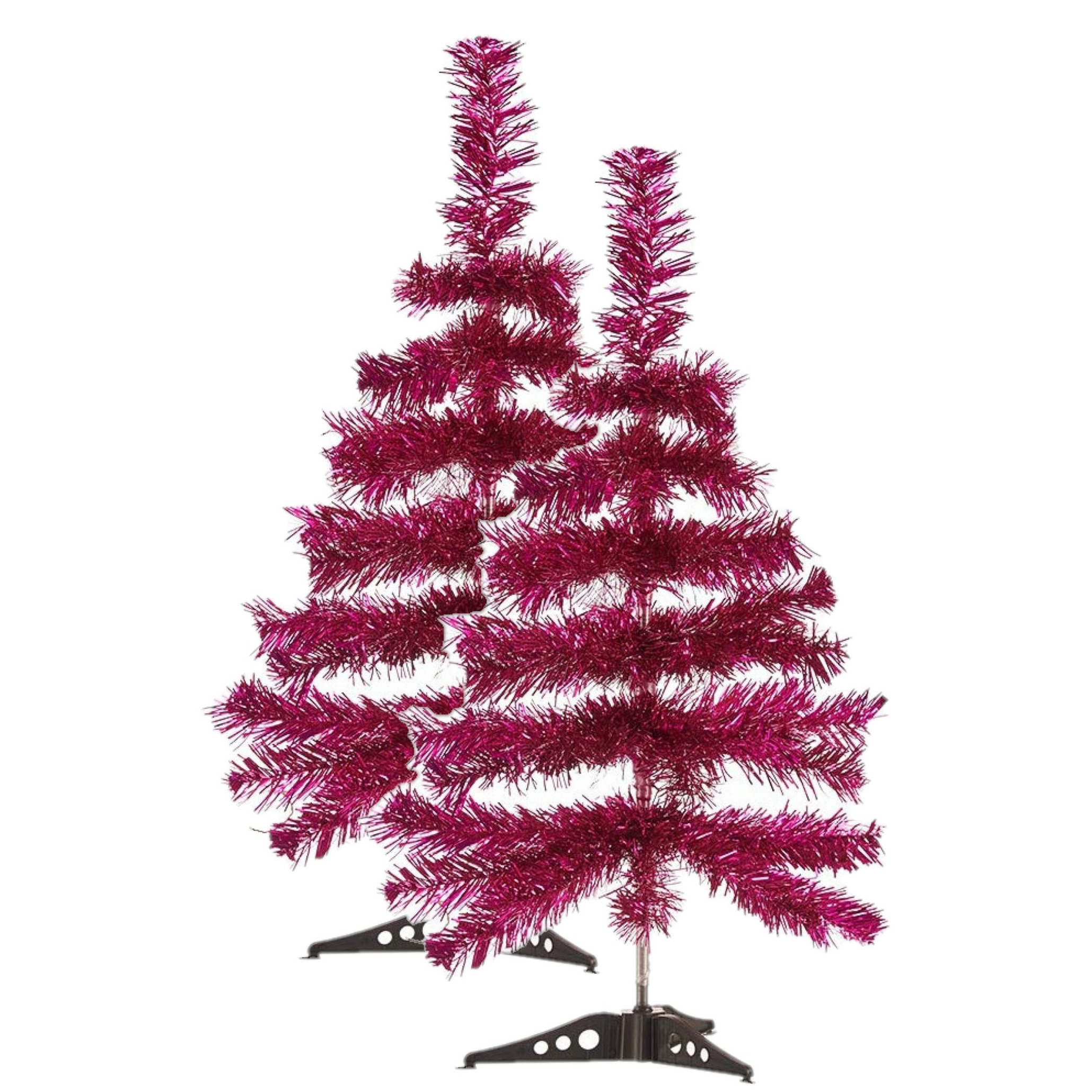 2x stuks kleine fuchsia roze kerstbomen van 60 cm -